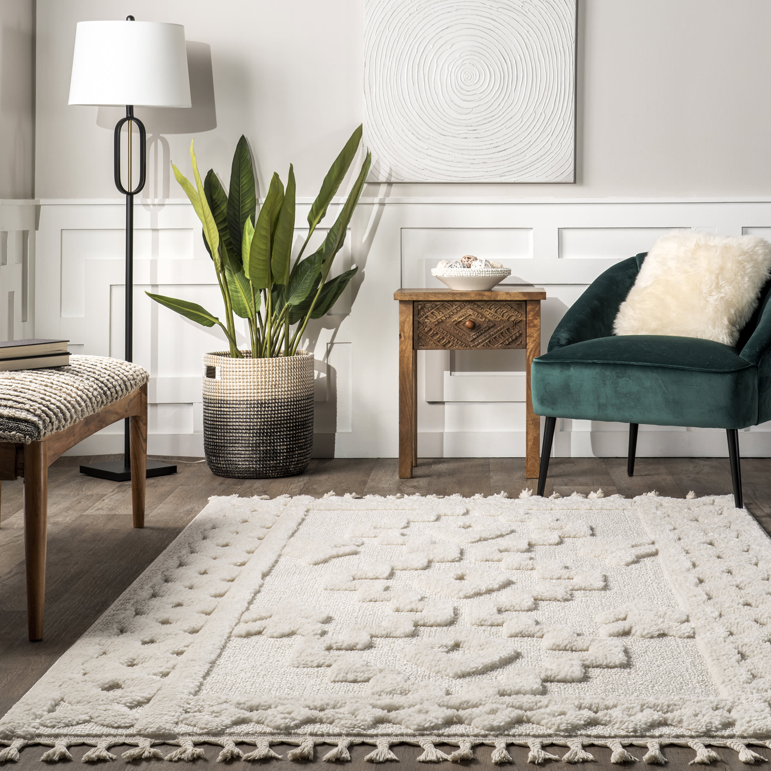 Alissa Textured Shapes Rug | Beige - Image 4
