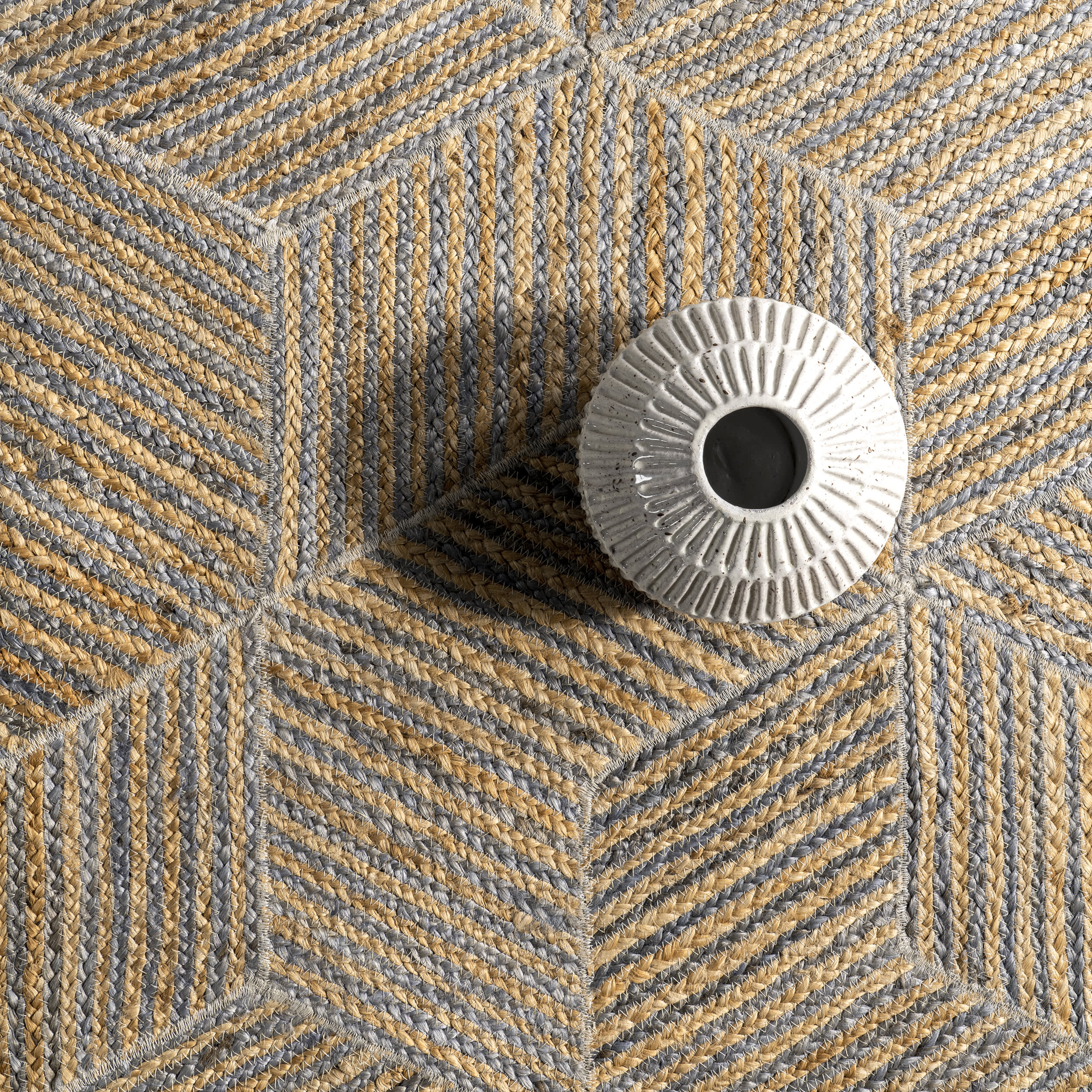 Alisun Jute Hexagon Tiled Rug | Blue - Image 7