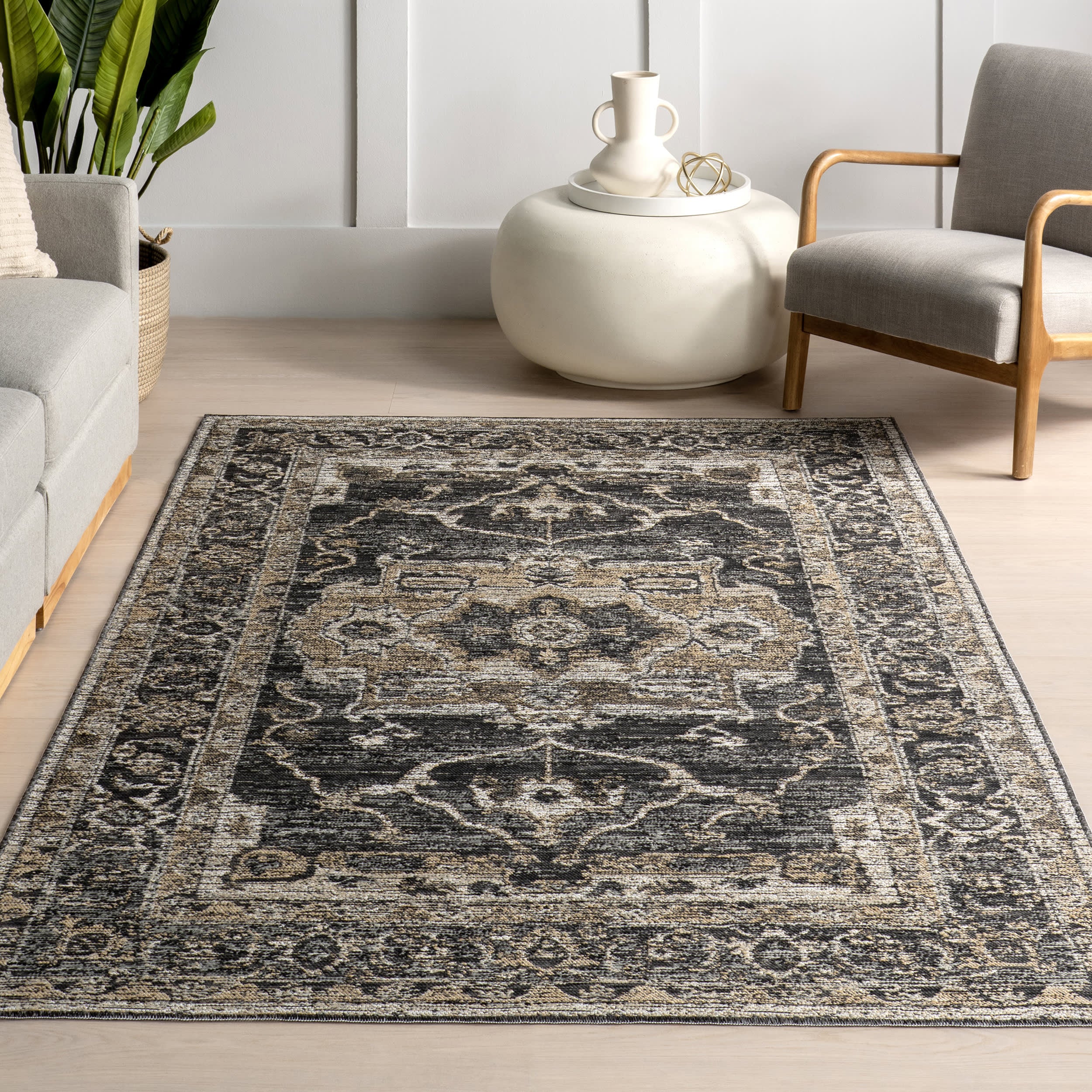 Alivia Medallion Reversible Indoor/Outdoor Rug | Cream & Charcoal - Image 6