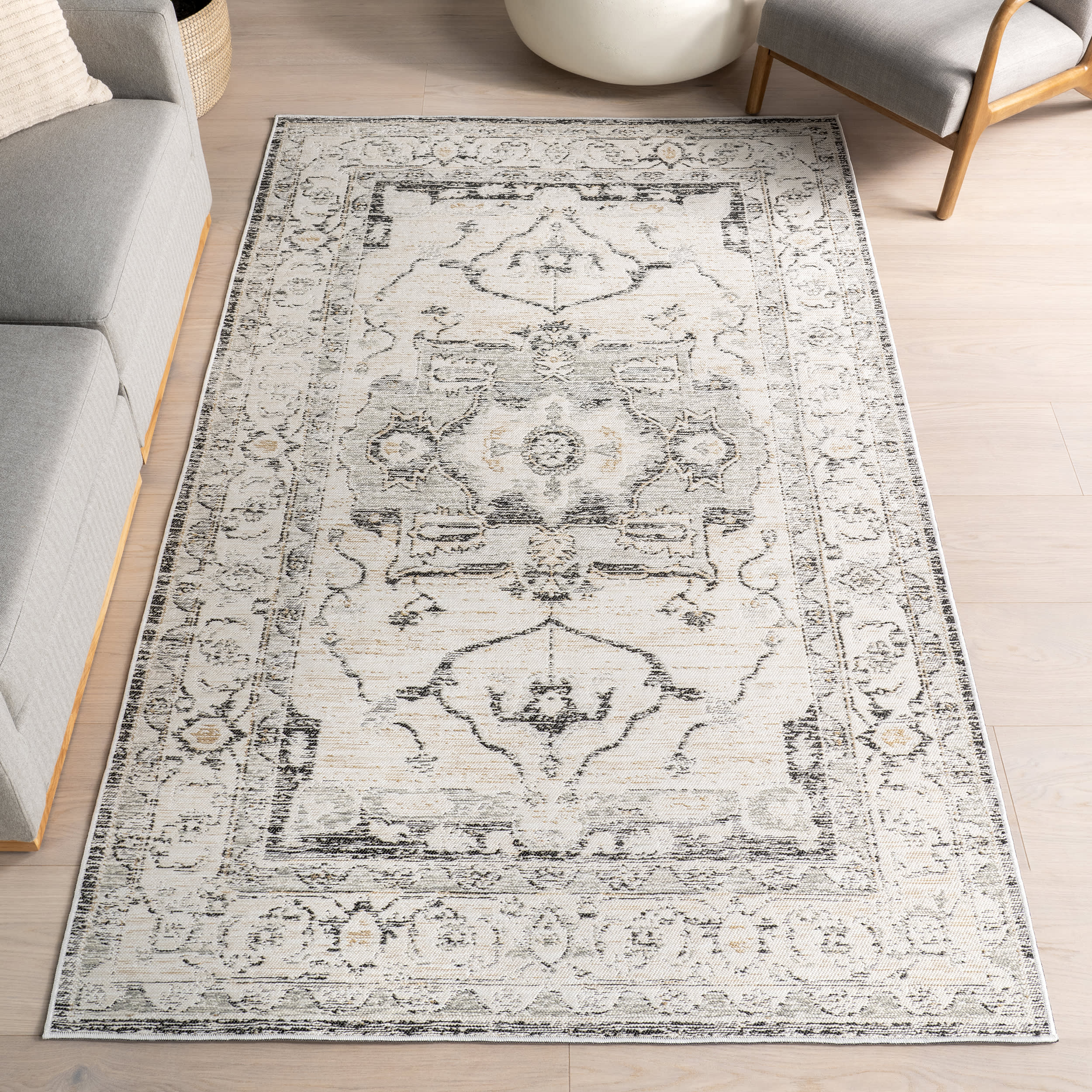 Alivia Medallion Reversible Indoor/Outdoor Rug | Cream & Charcoal - Image 8