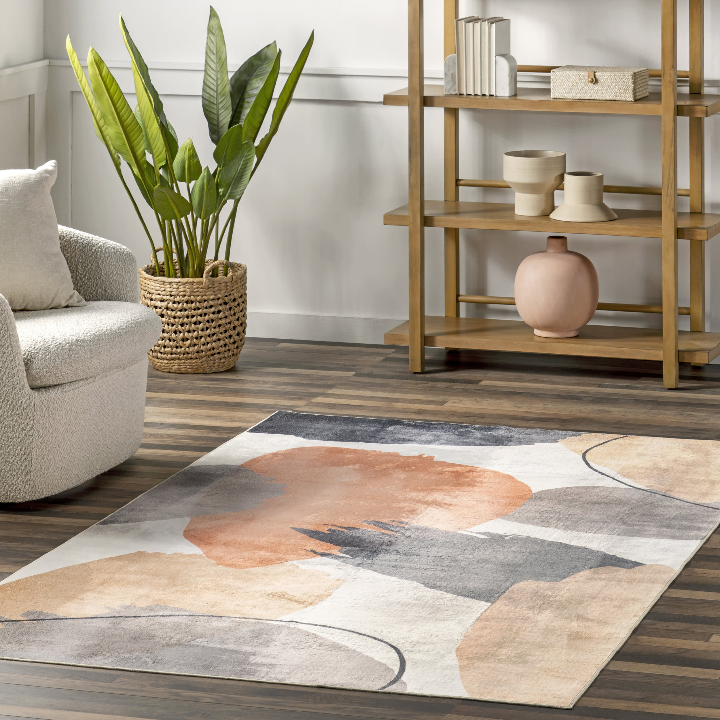 Alize Abstract Washable Rug | Peach - Image 2