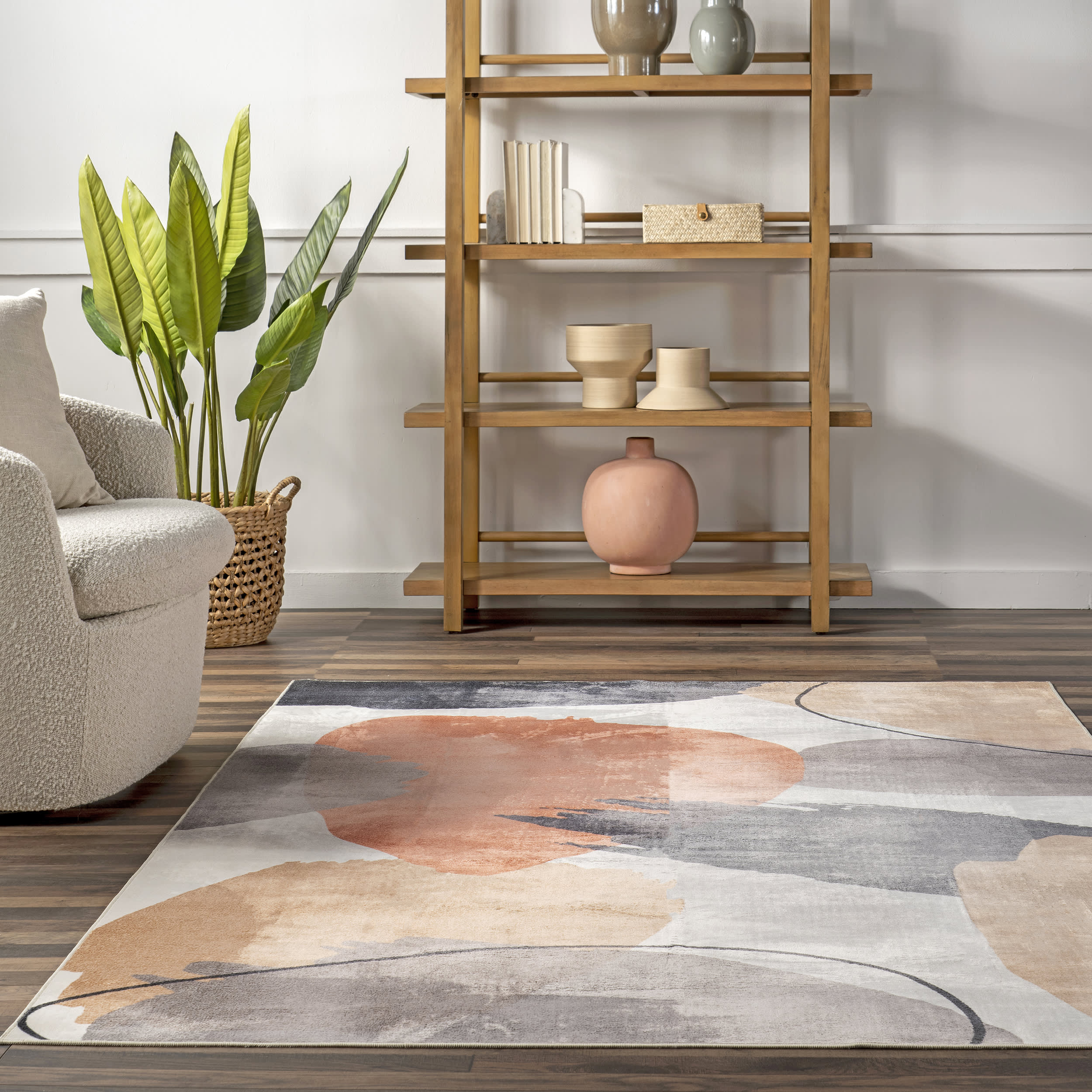 Alize Abstract Washable Rug | Peach - Image 4