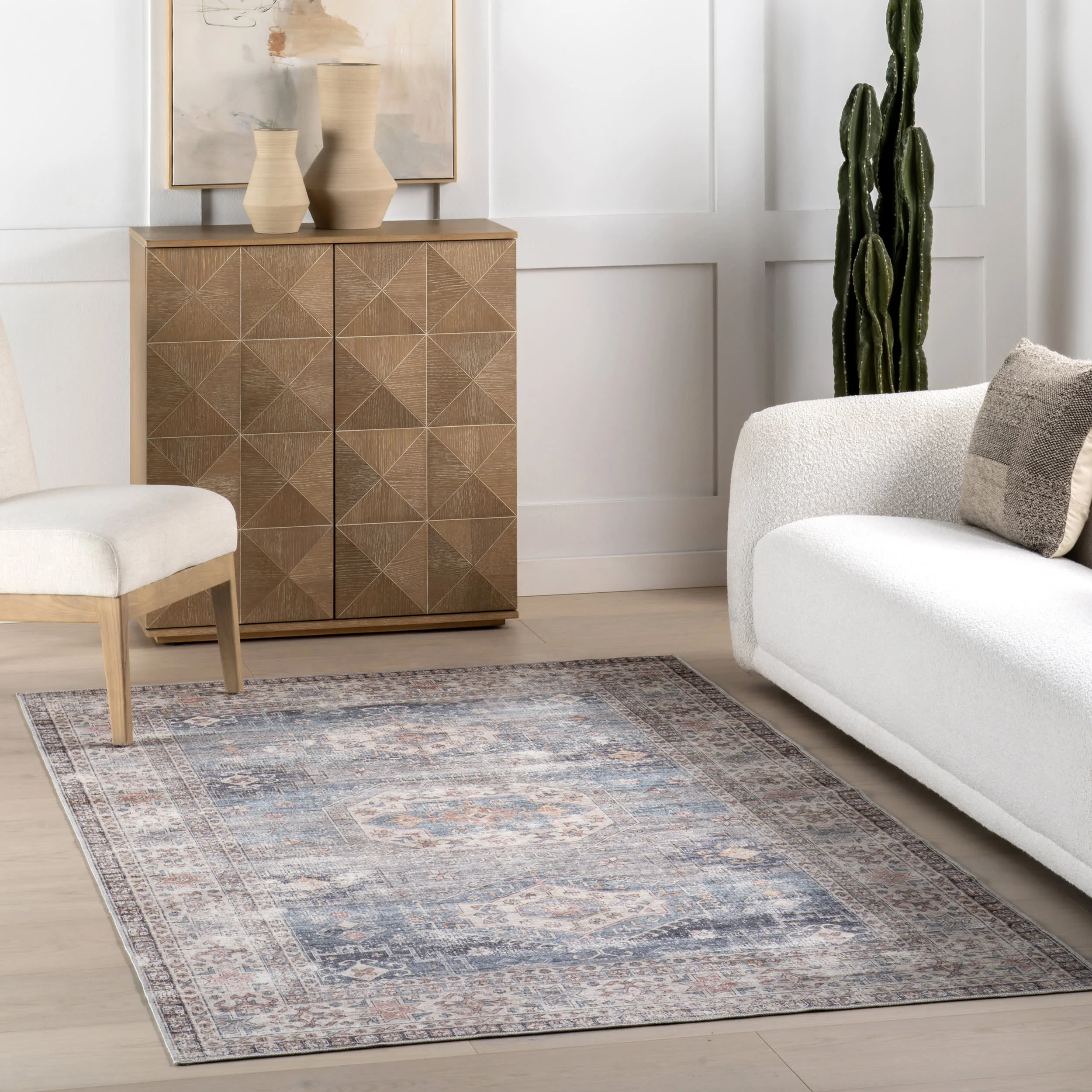 Allison Faded Spill Proof Washable Rug | Blue - Image 2