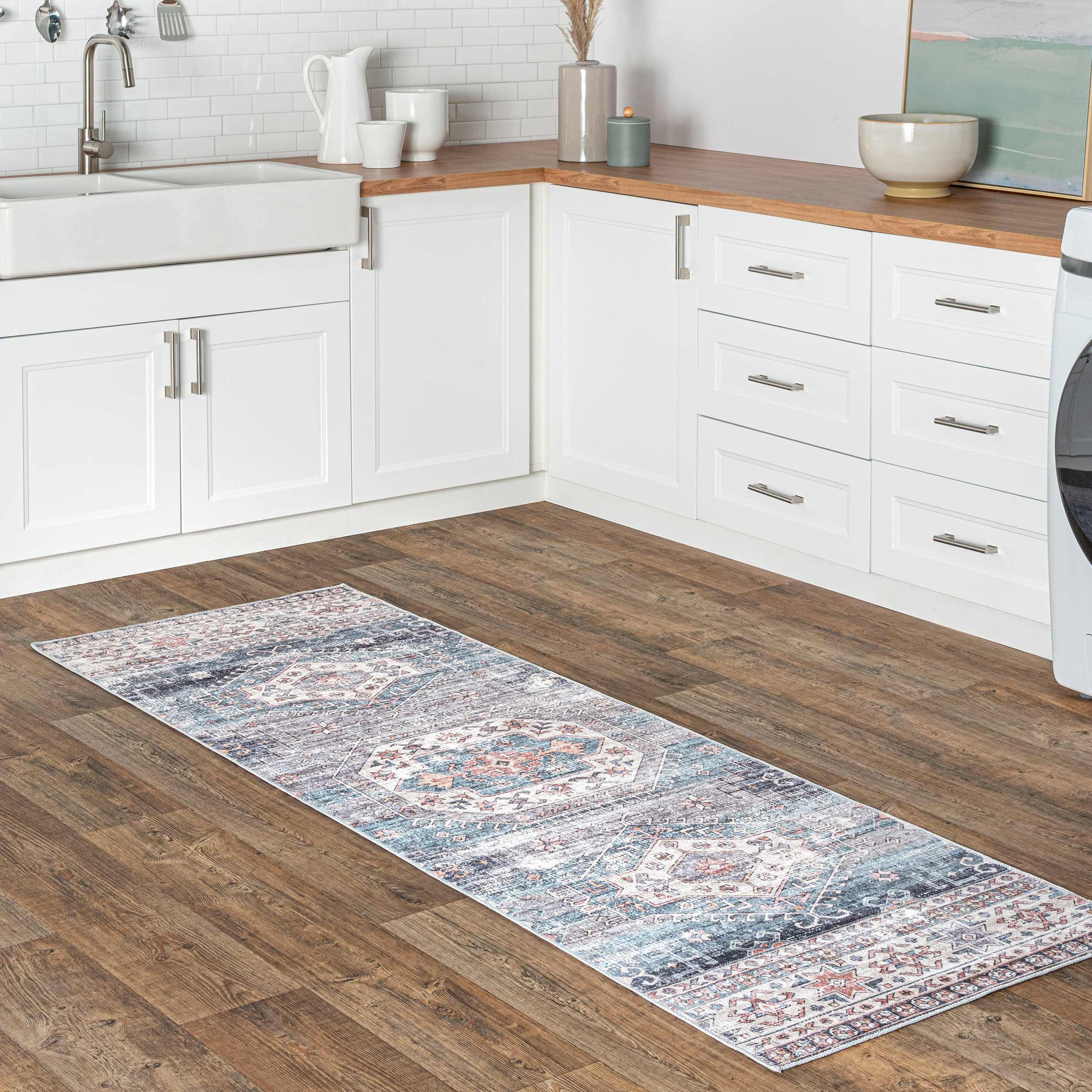 Allison Faded Washable Rug | Blue - Image 2