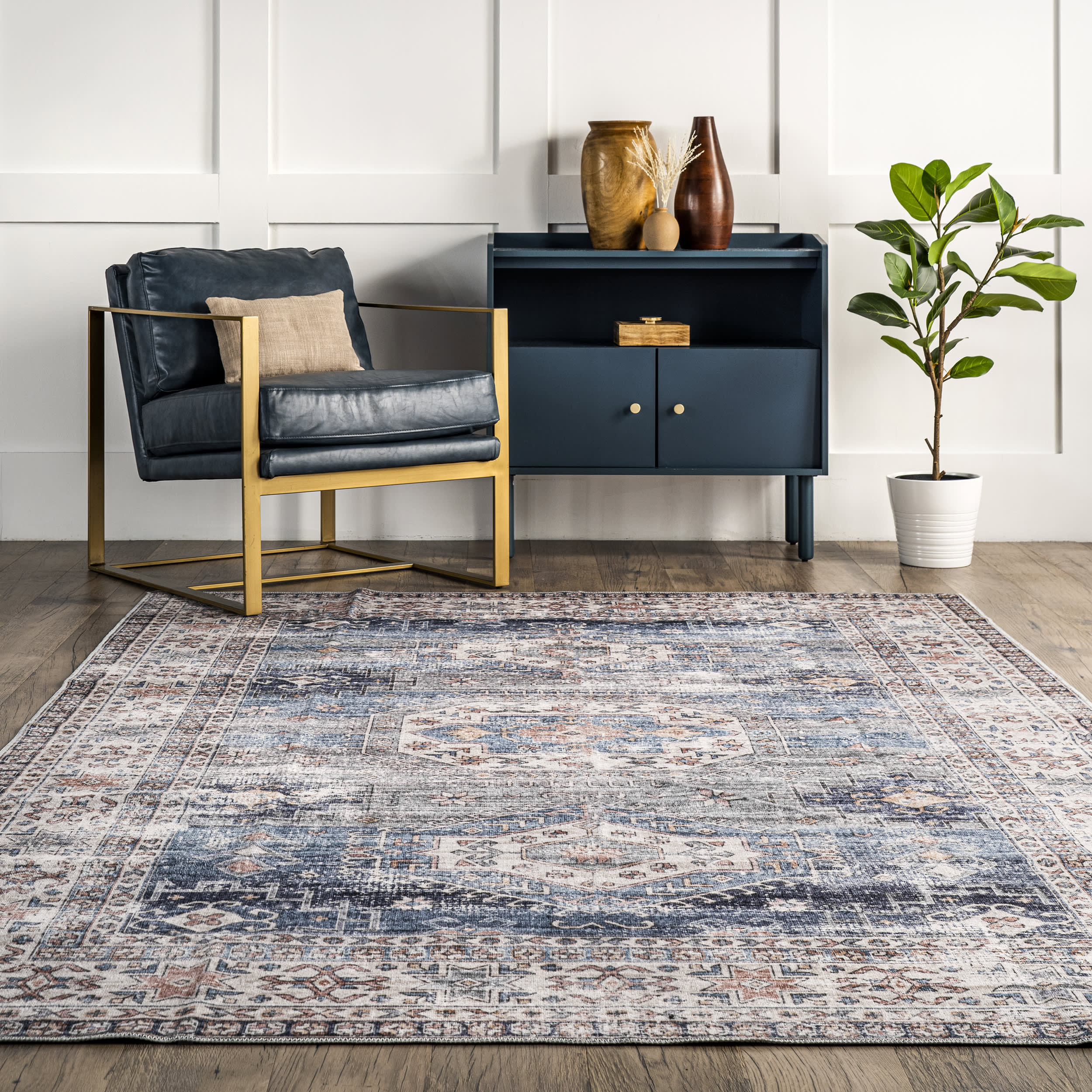 Allison Faded Washable Rug | Blue - Image 4