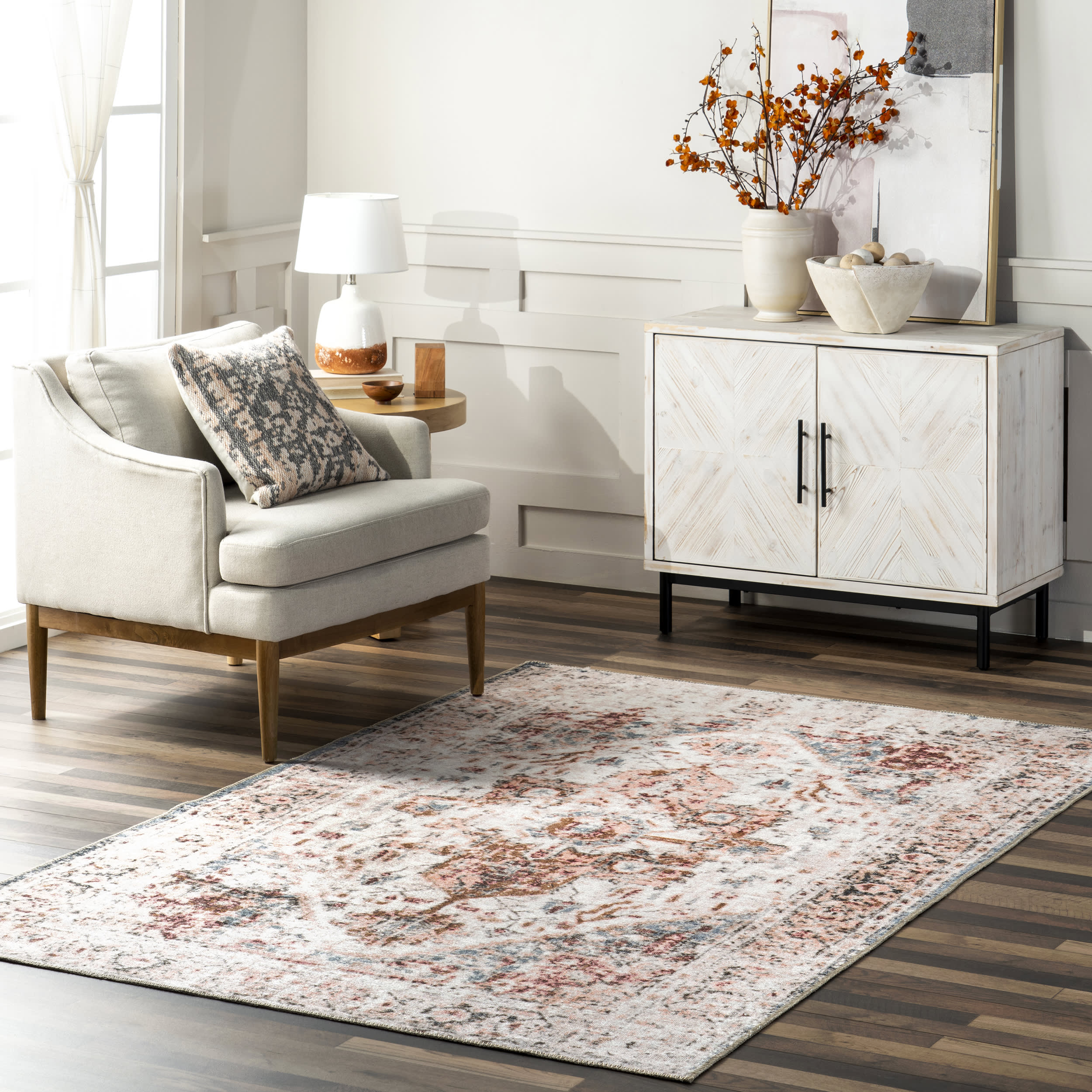 Almira Reversible Washable Hazy Rug | Rust And Beige - Image 2