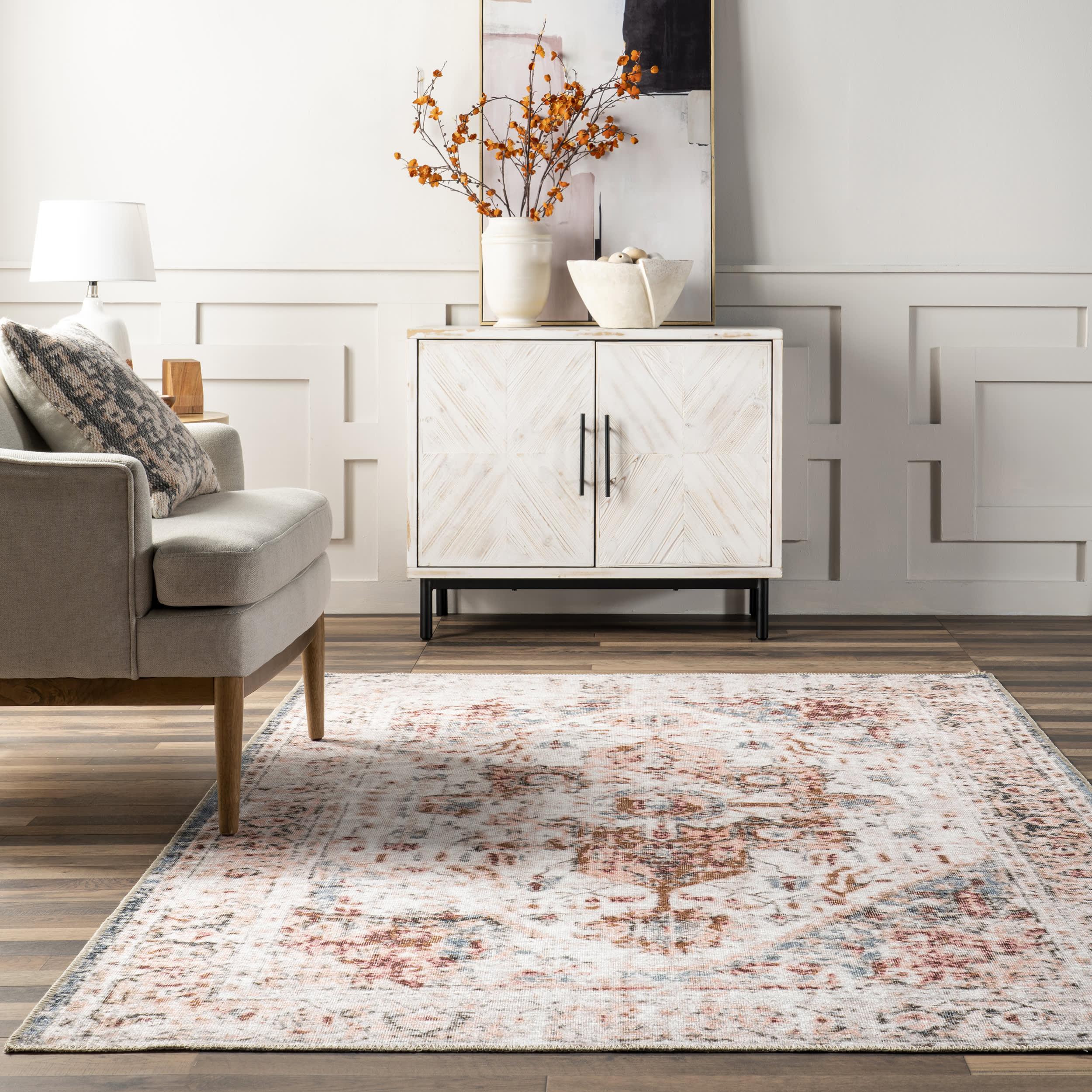 Almira Reversible Washable Hazy Rug | Rust And Beige - Image 5