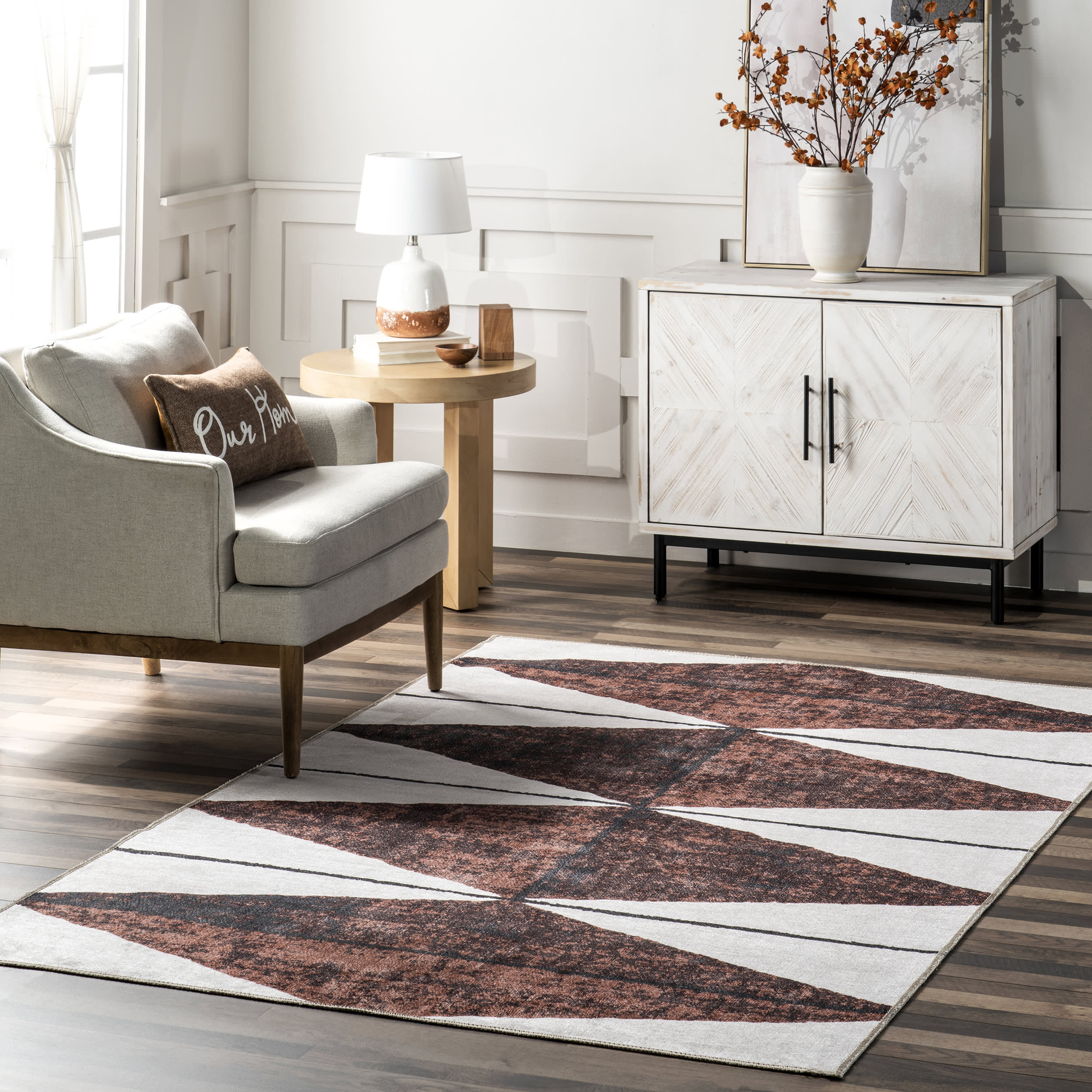 Almira Reversible Washable Hazy Rug | Rust And Beige - Image 7