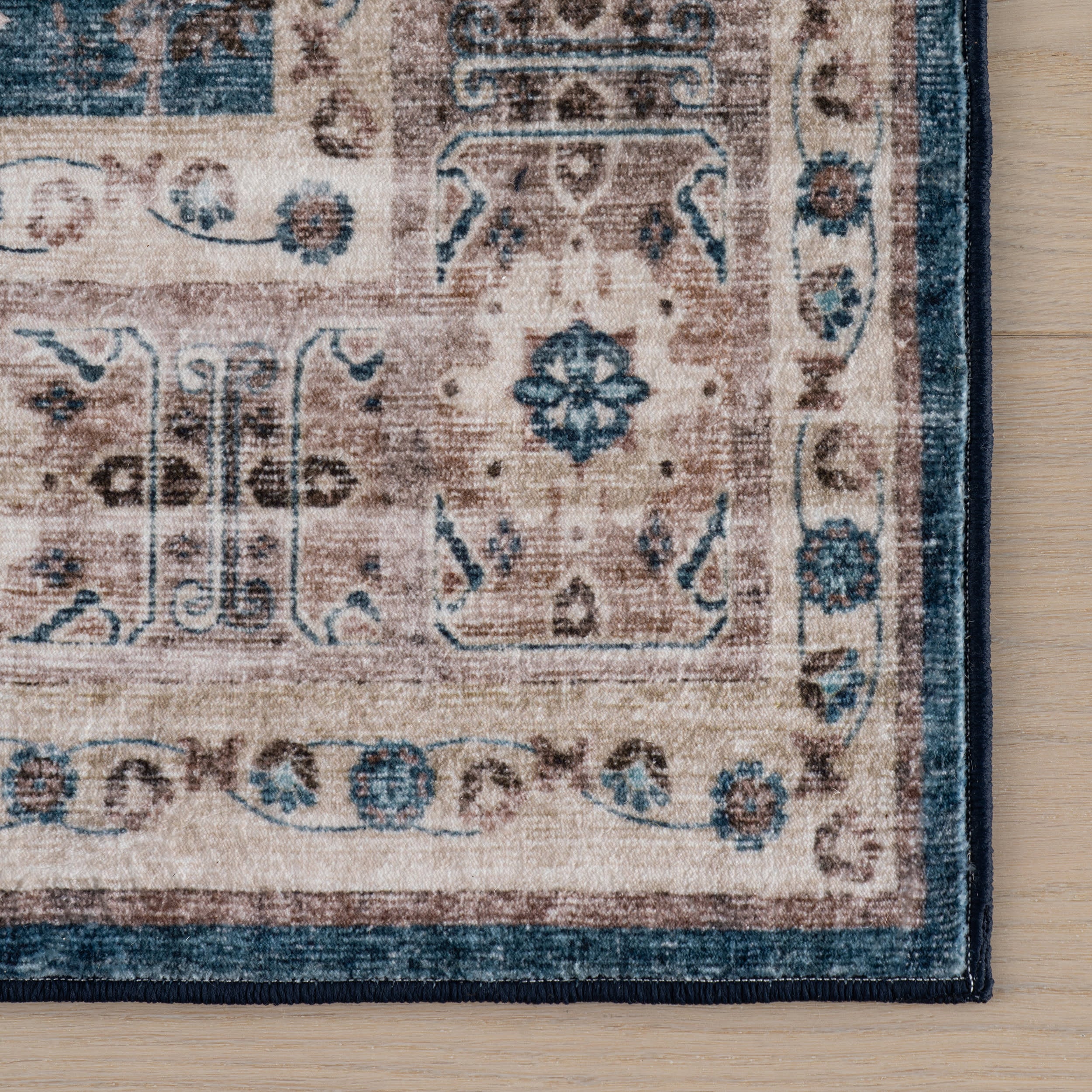 Alouette Bordered Traditional Washable Rug | Blue - Image 4