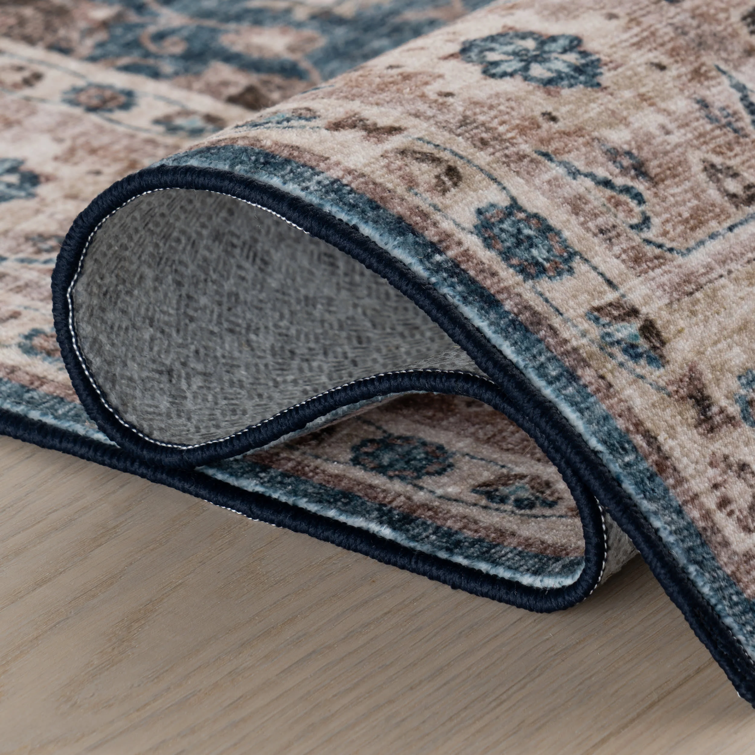 Alouette Bordered Traditional Washable Rug | Blue - Image 7