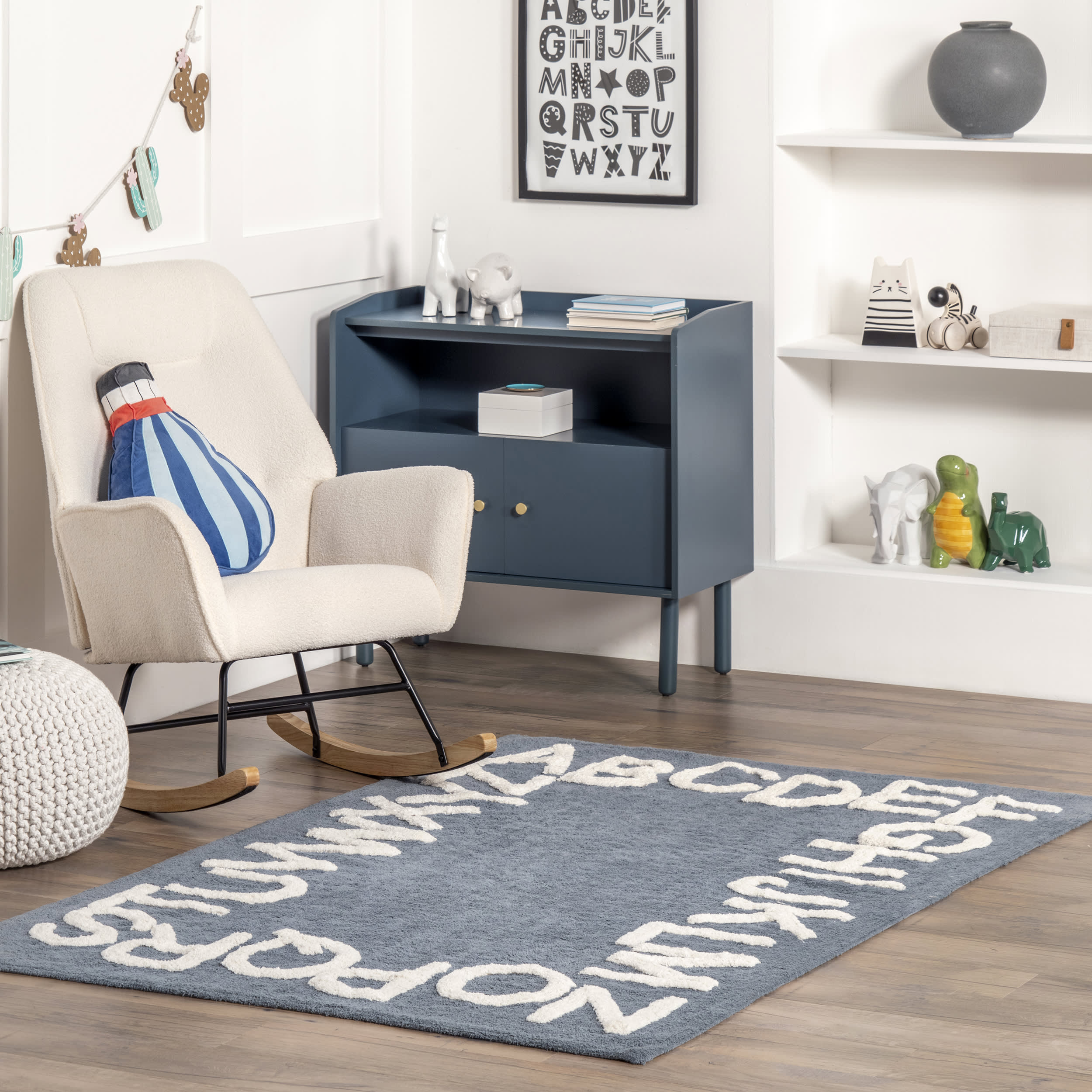 Alphabet Nursery Washable Rug | Blue Grey - Image 2