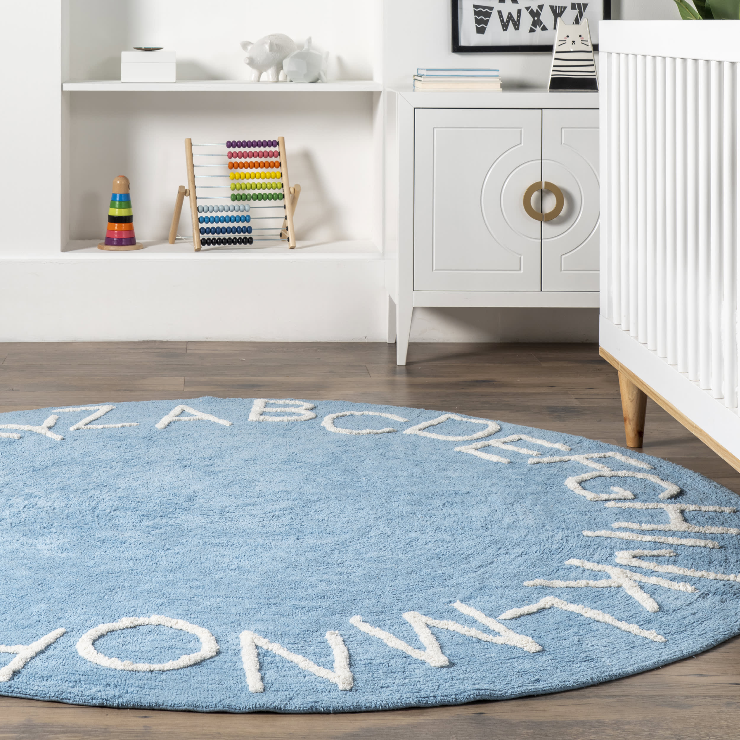 Alphabet Nursery Washable Rug | Light Blue - Image 4