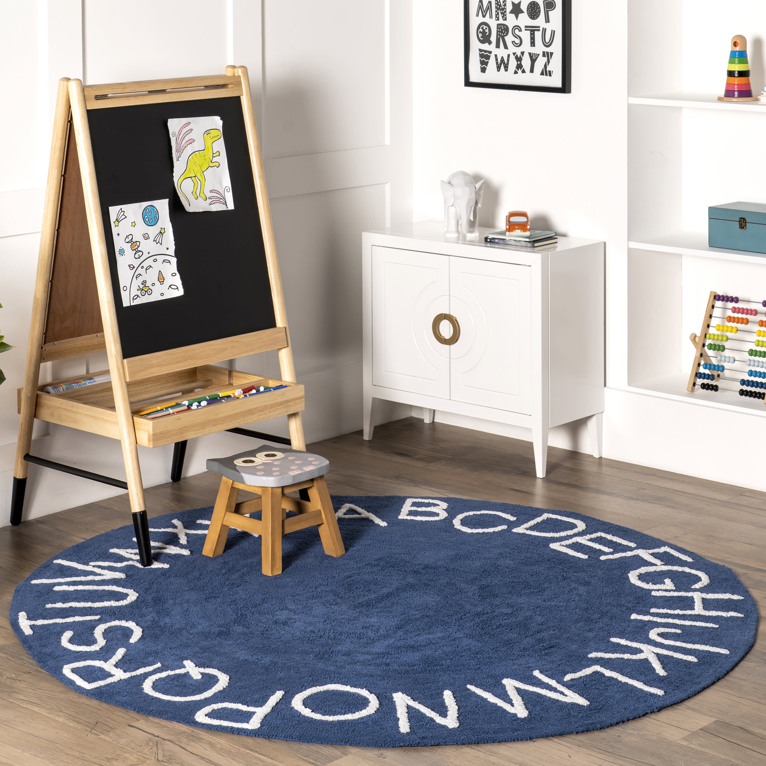 Alphabet Nursery Washable Rug | Navy - Image 2