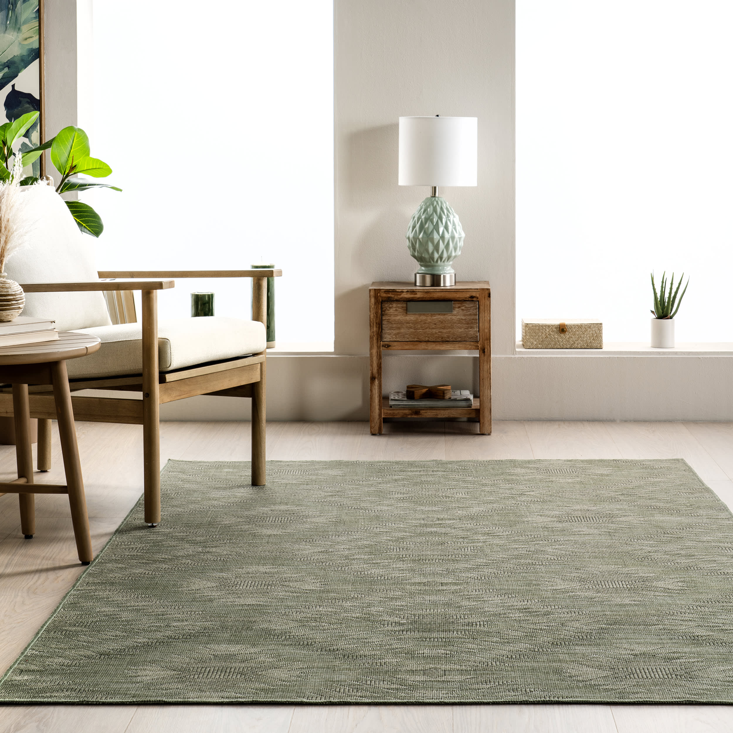 Alva Diamond Washable Rug | Sage Green - Image 4