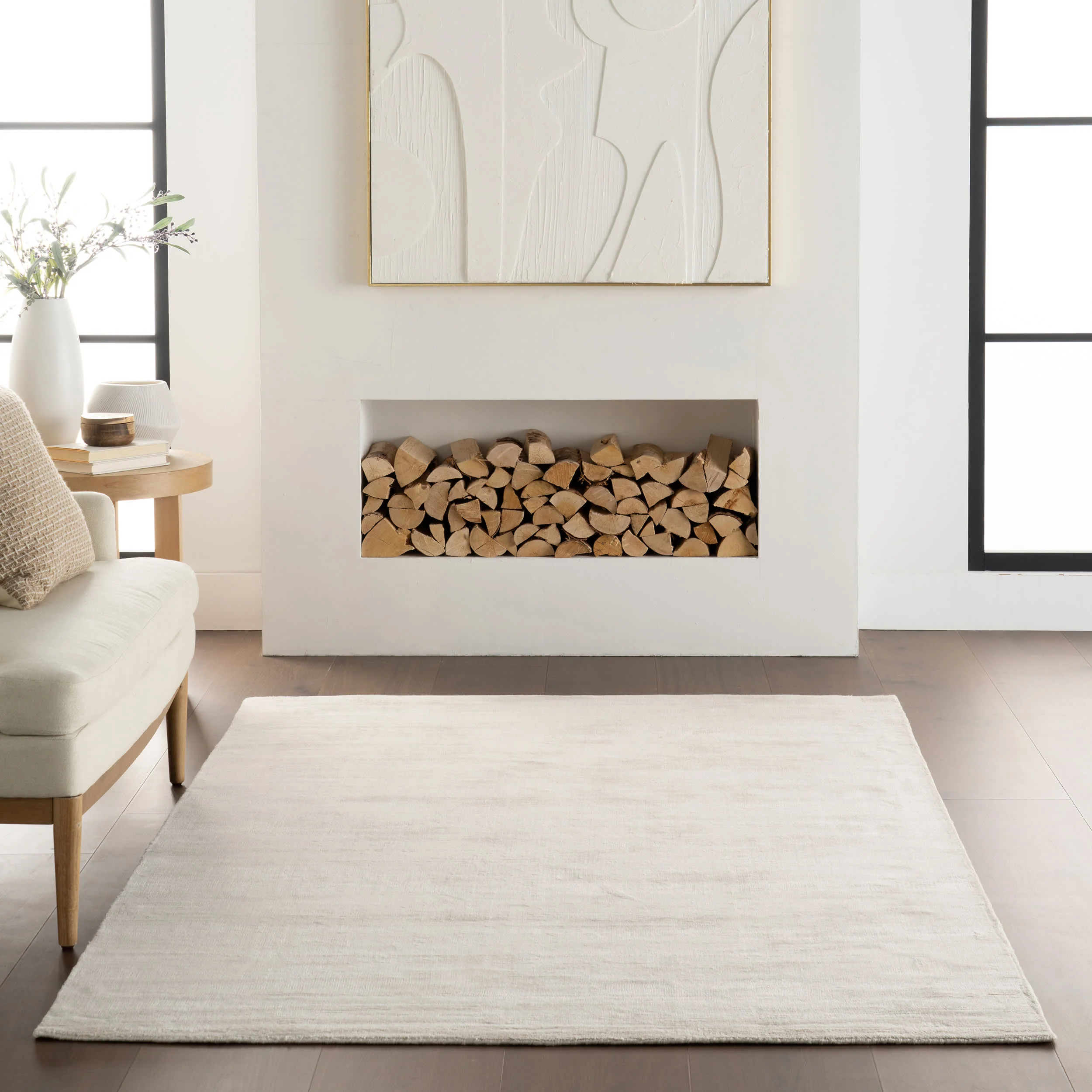 Alva Hand Loom Knotted Viscose Rug | Sand - Image 4