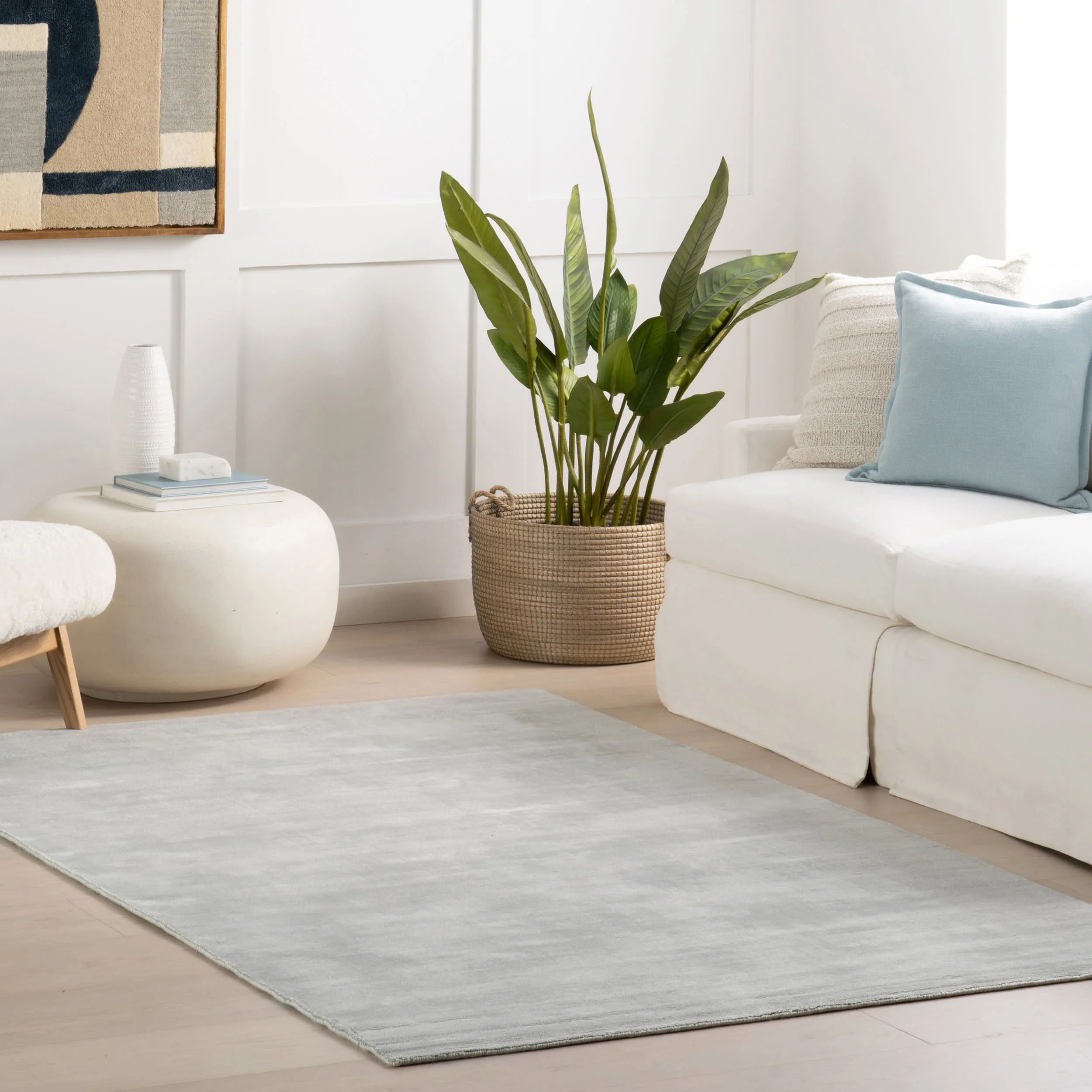 Alva Hand Loom Knotted Viscose Rug | Sky - Image 2