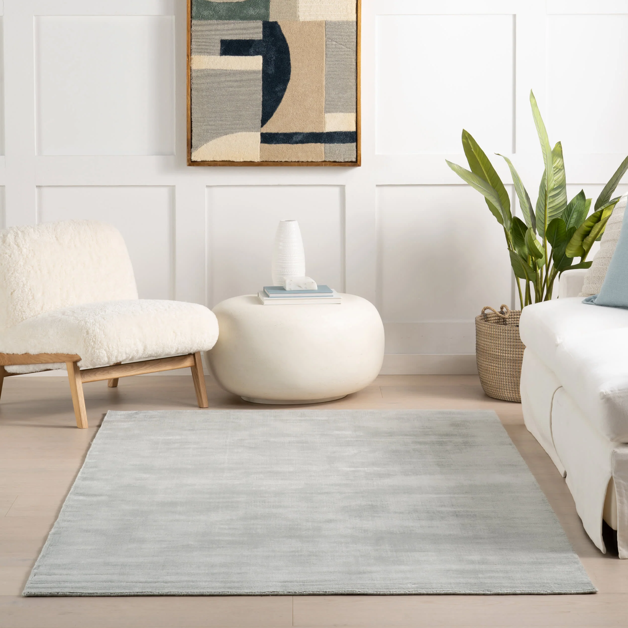 Alva Hand Loom Knotted Viscose Rug | Sky - Image 4