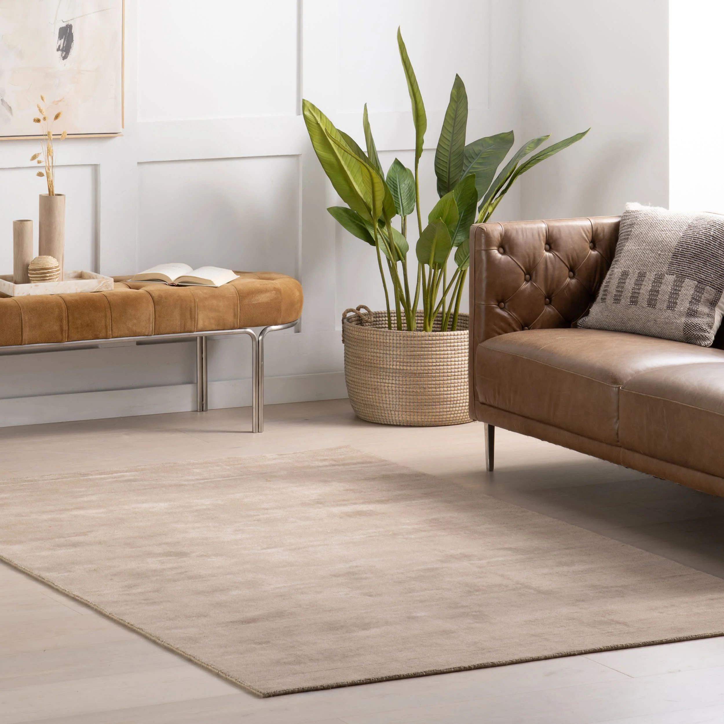 Alva Hand Loom Knotted Viscose Rug | Taupe - Image 2
