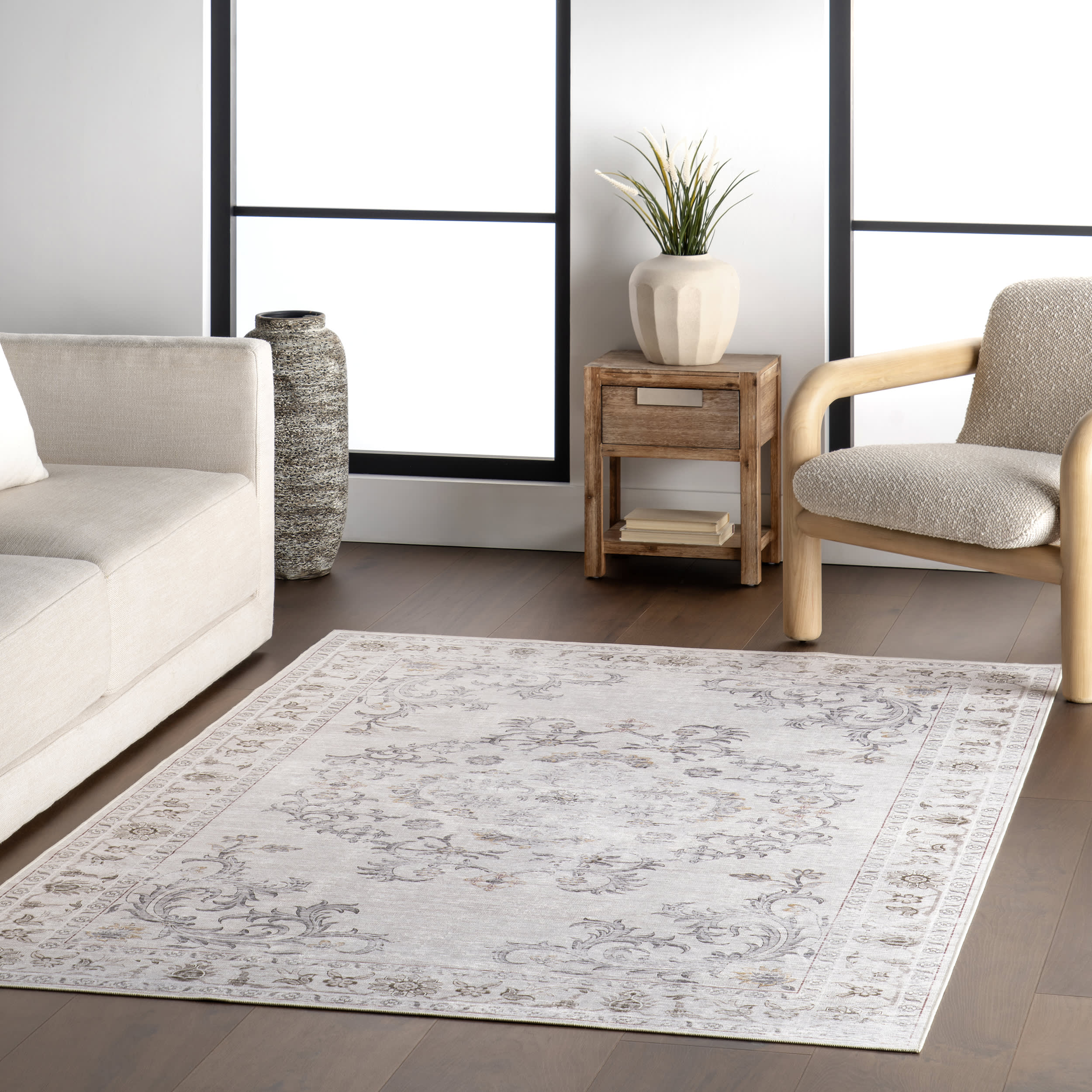 Amalea Medallion Spill Proof Washable Rug | Beige - Image 2