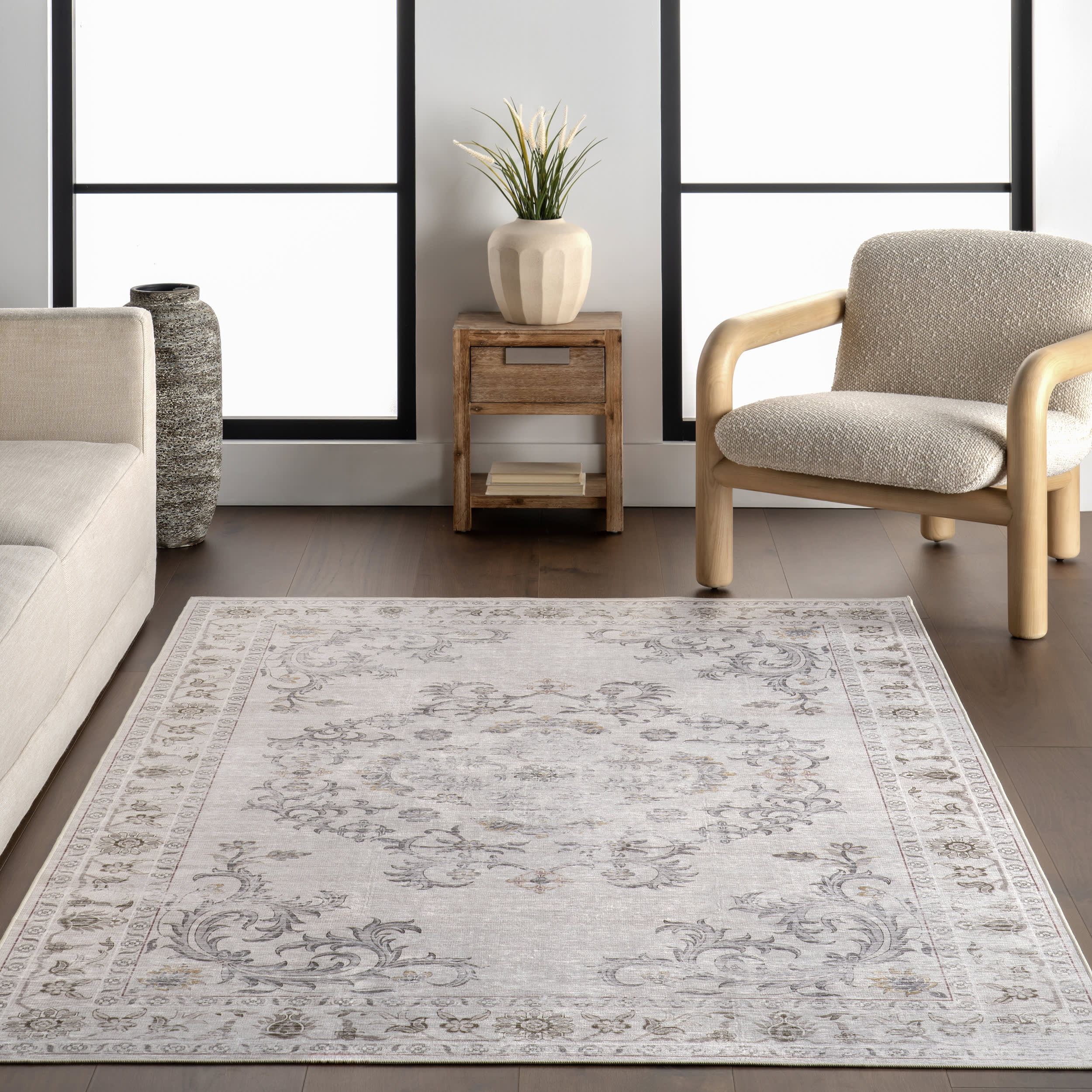 Amalea Medallion Spill Proof Washable Rug | Beige - Image 5