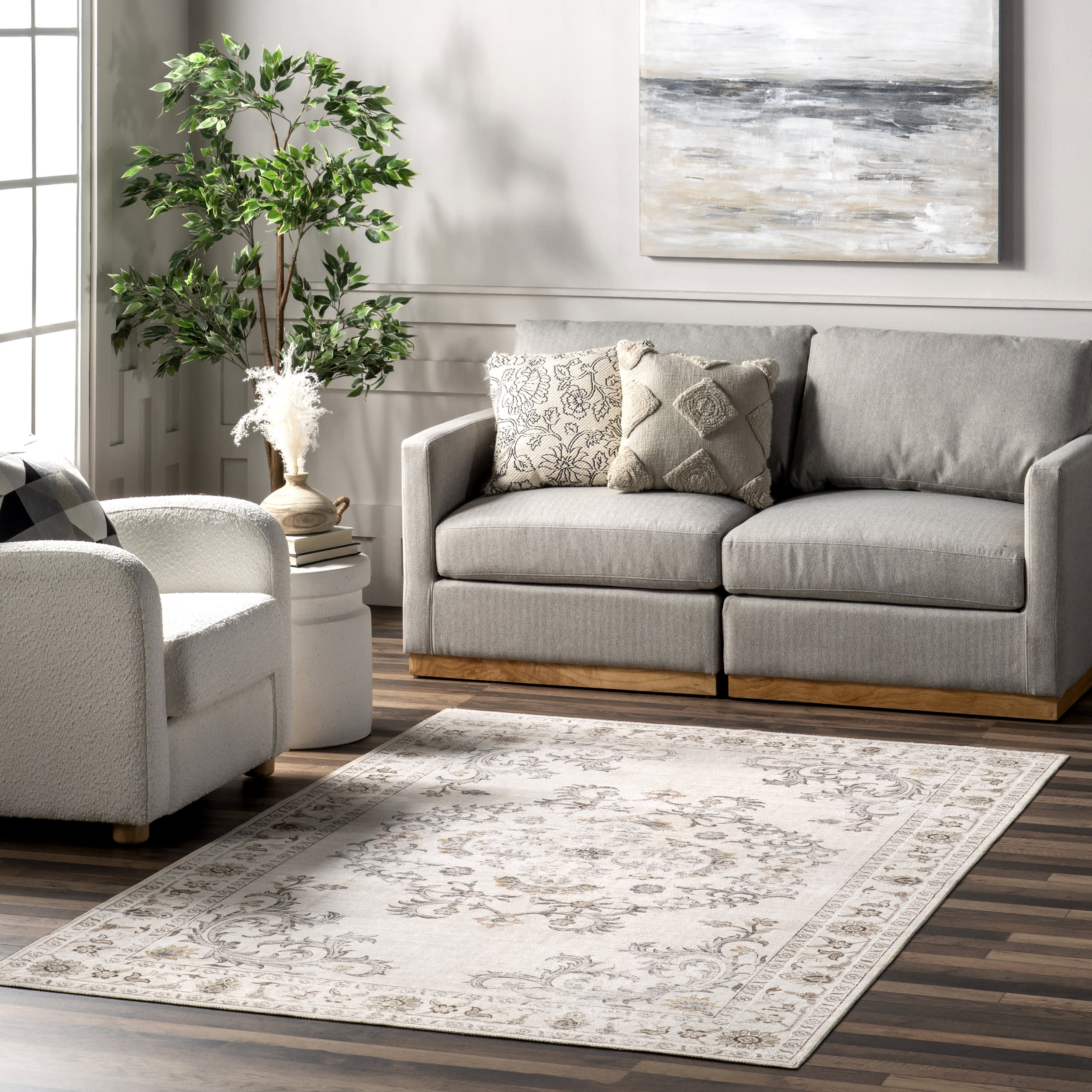 Amalea Medallion Washable Rug | Beige - Image 2
