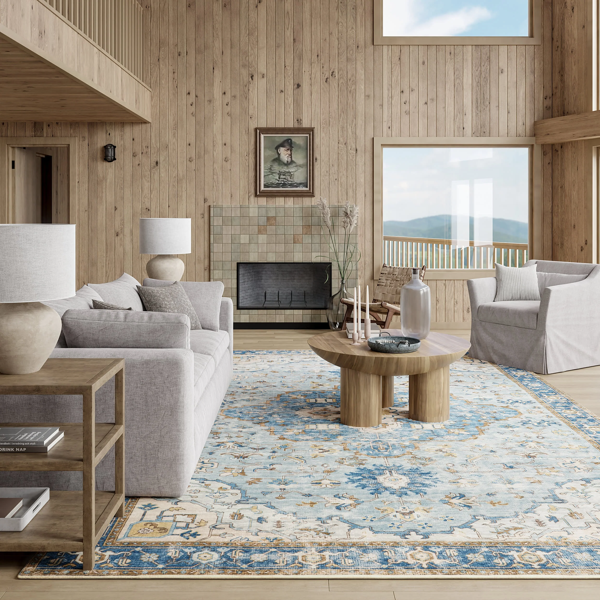 Amaryllis Medallion Washable Rug | Dark Blue - Image 2