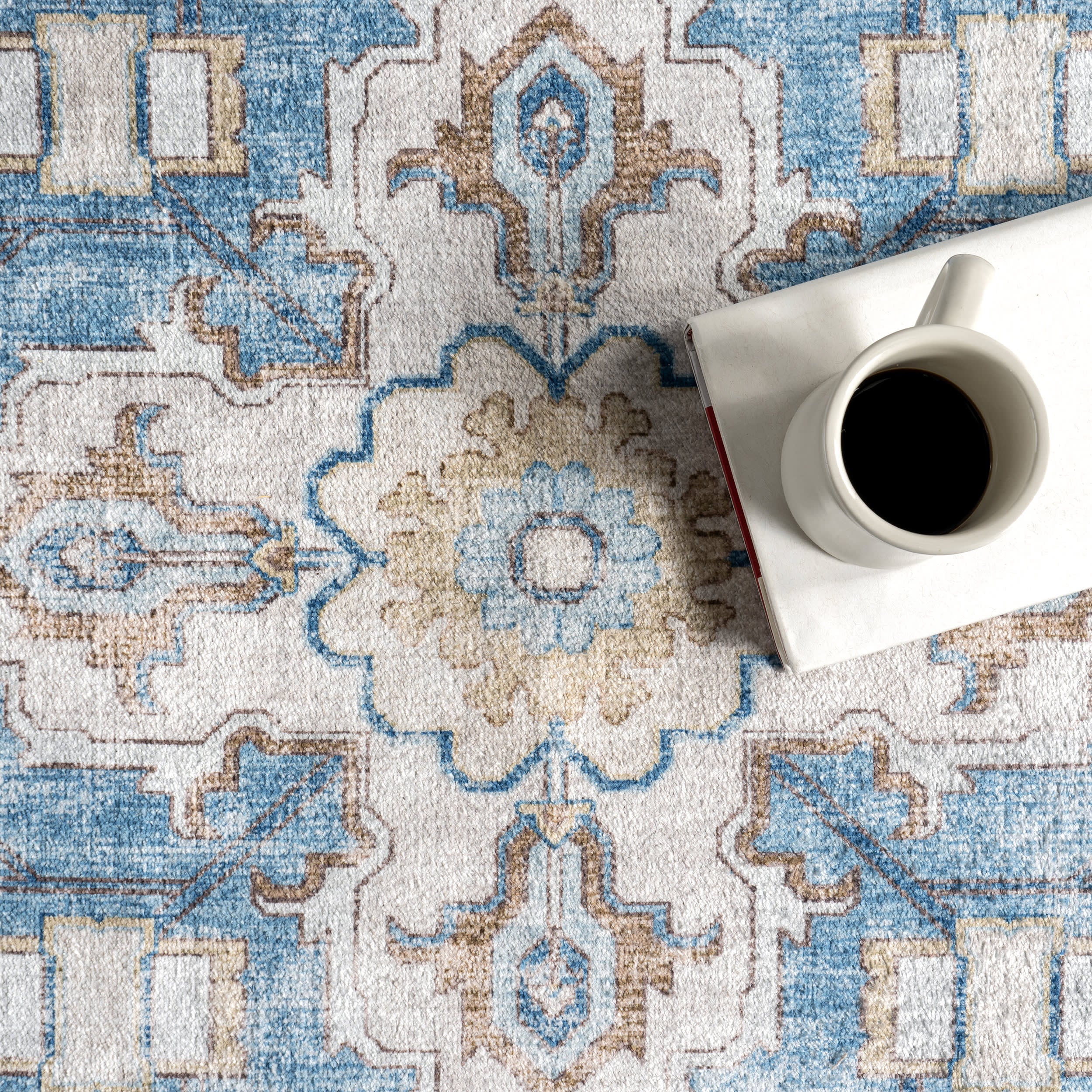 Amaryllis Medallion Washable Rug | Dark Blue - Image 7