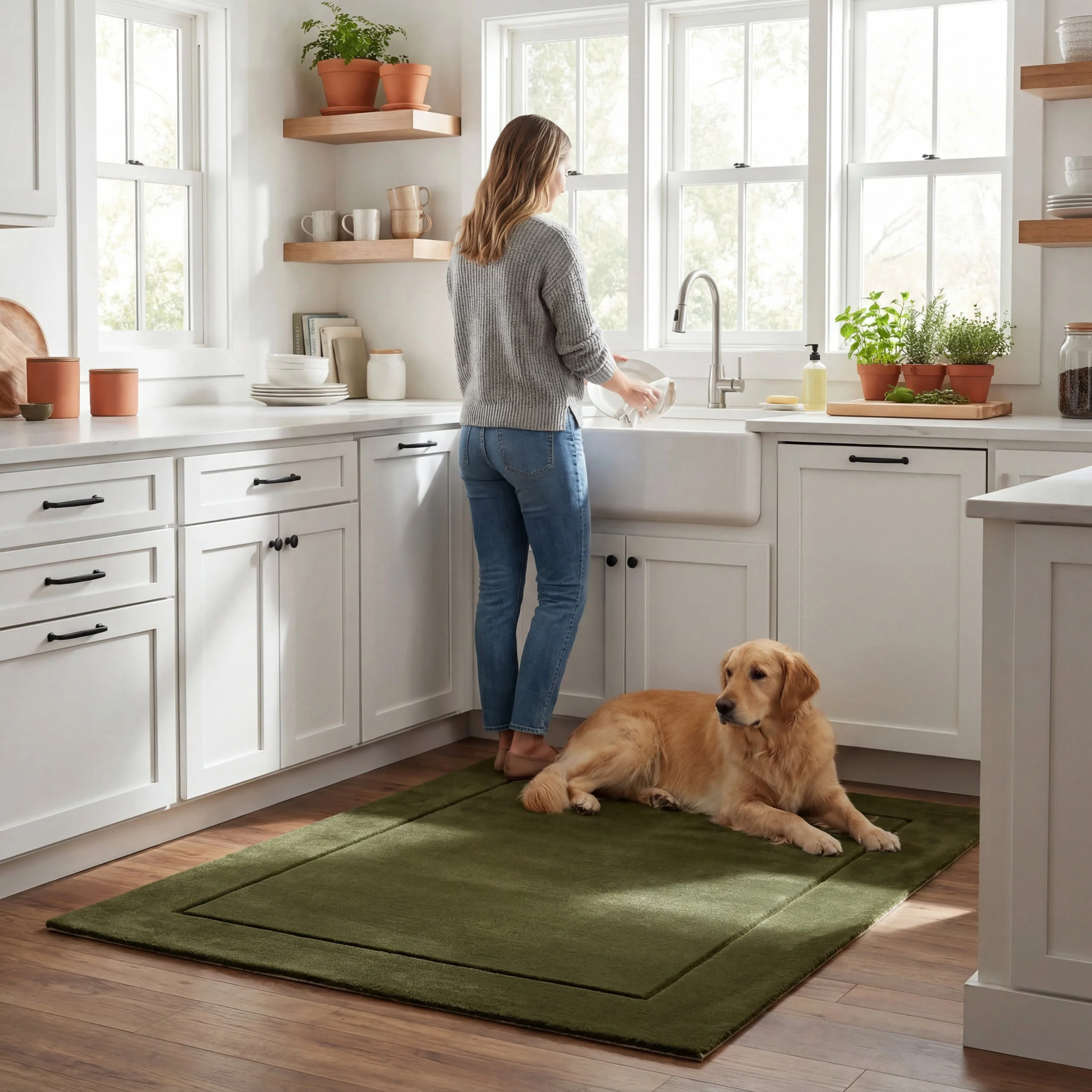 Amberly Solid Cloud Washable Rug | Green - Image 9