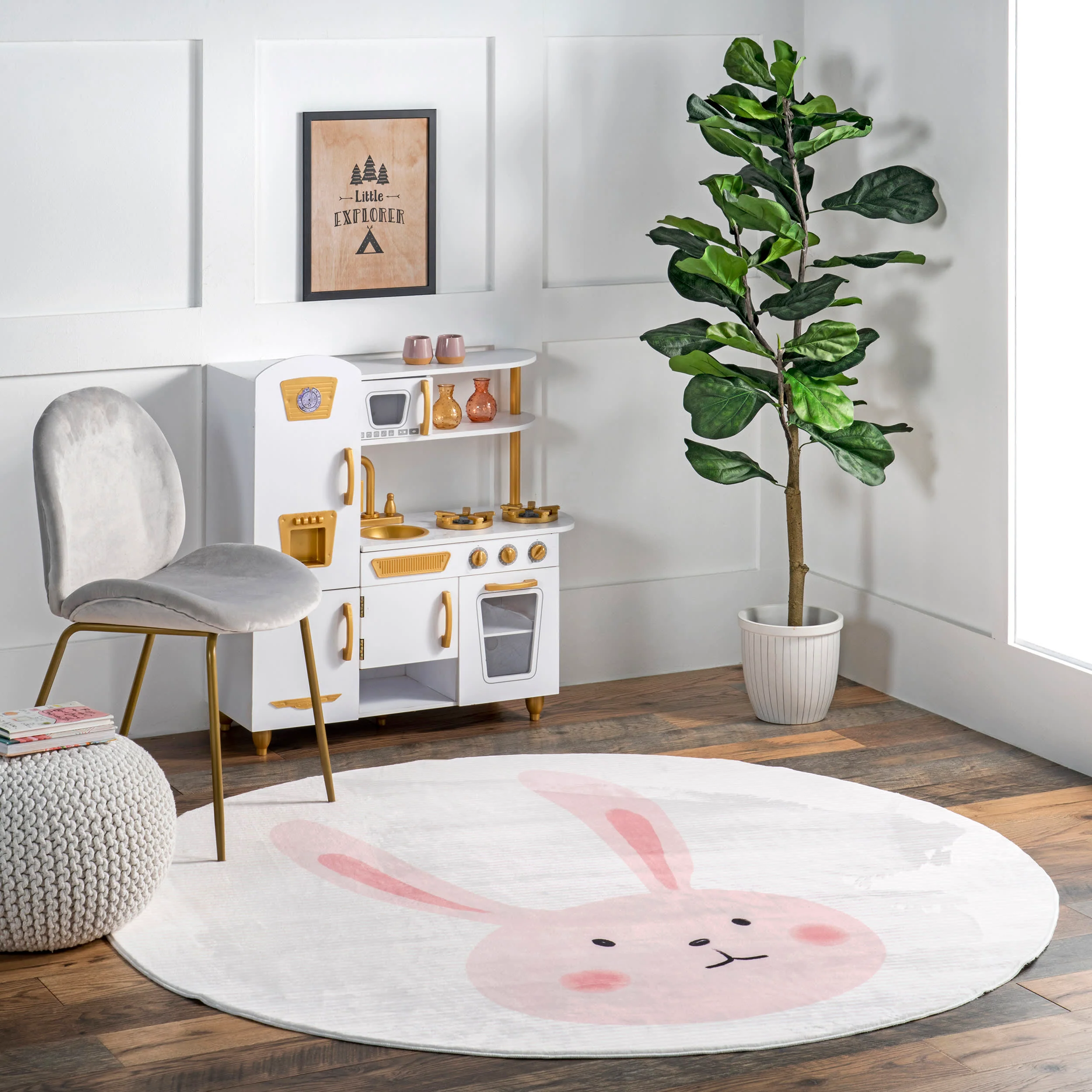 Ambur Bunny Kids Washable Rug | Pale Pink - Image 2