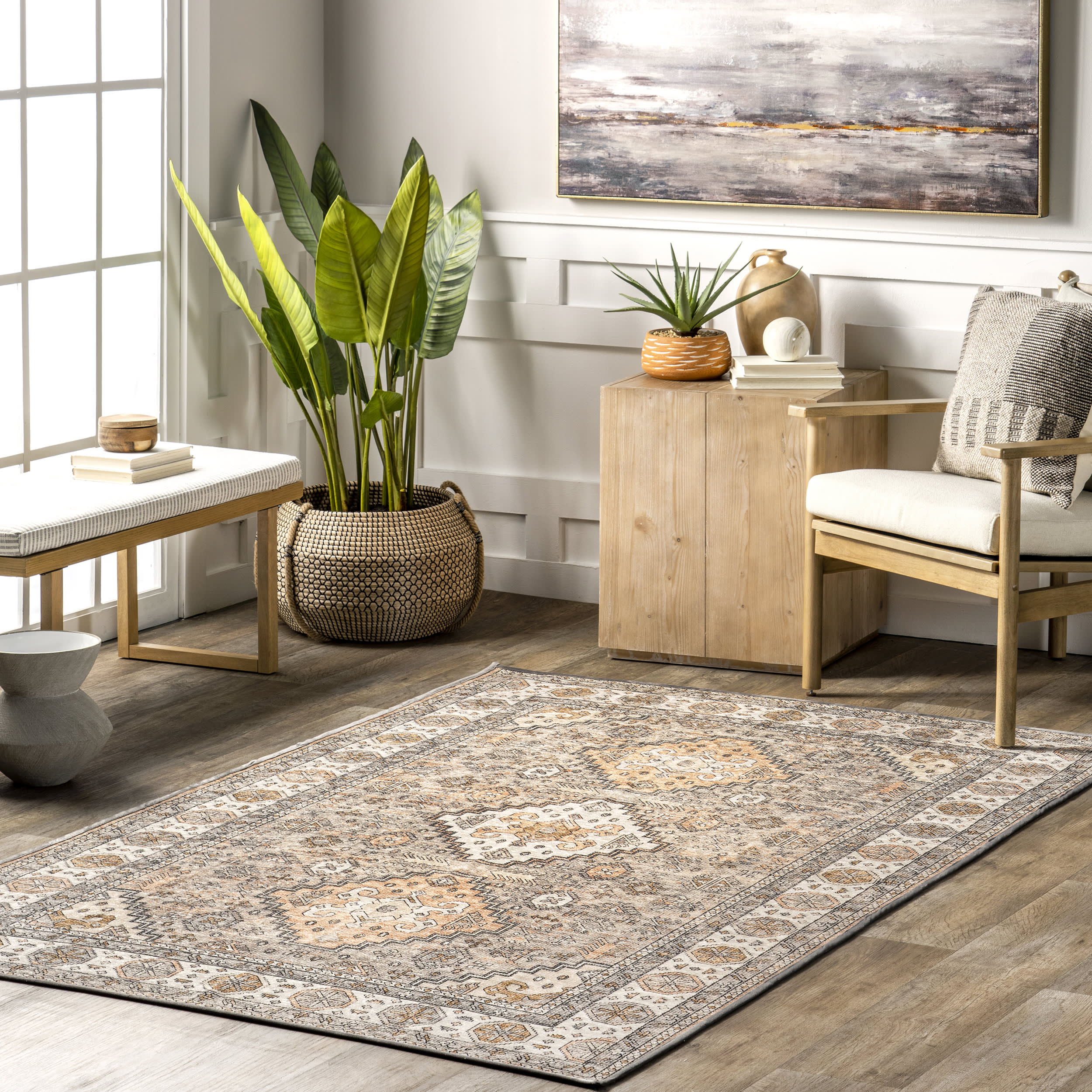 Amrata Washable Mosaic Rug | Peach - Image 2