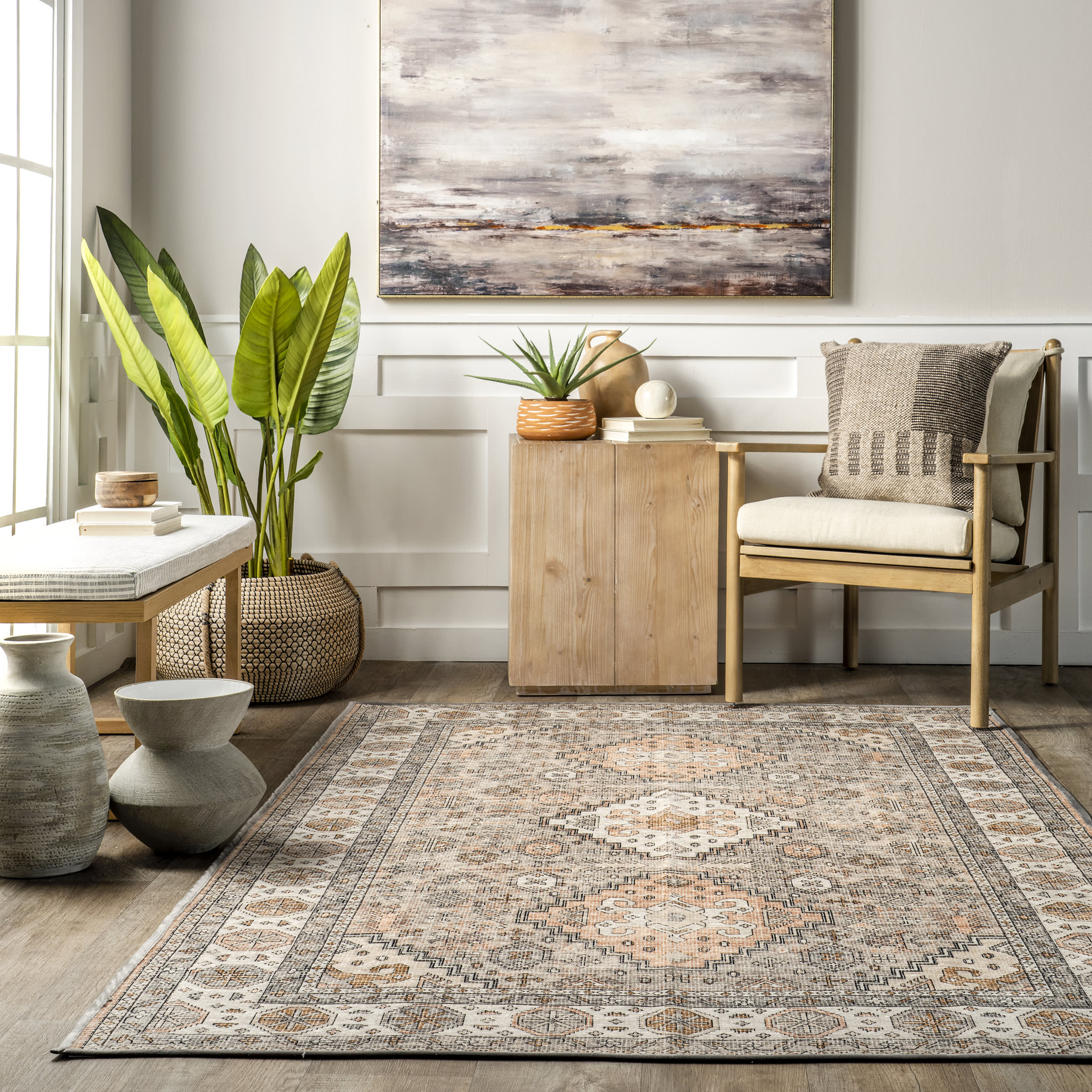 Amrata Washable Mosaic Rug | Peach - Image 4