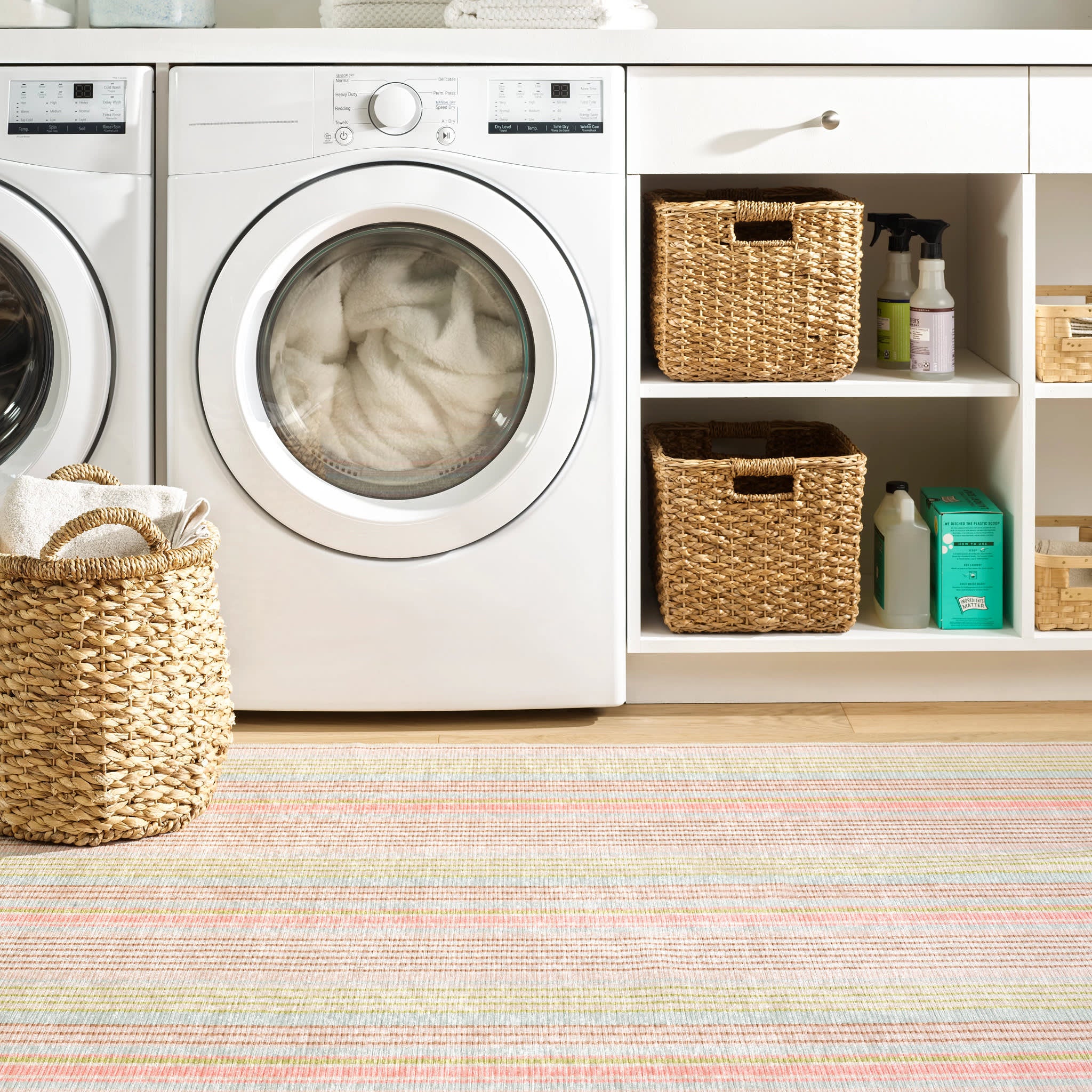 Ana Ticking Machine Washable Rug | Aqua - Image 3