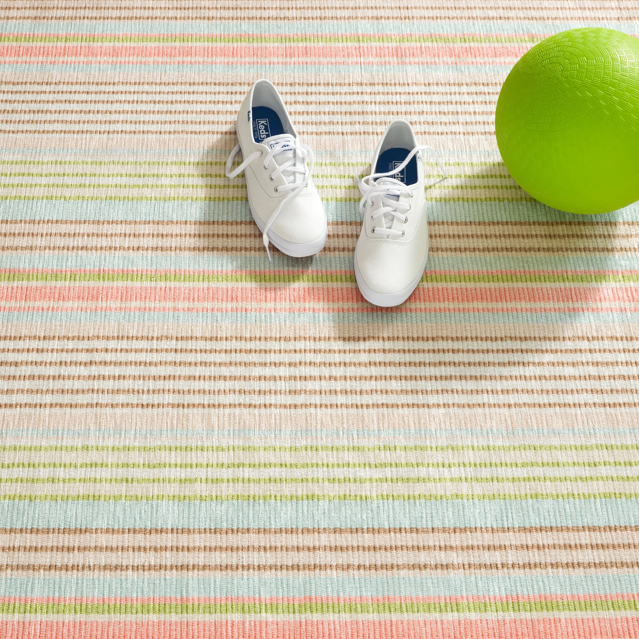 Ana Ticking Machine Washable Rug | Aqua - Image 4