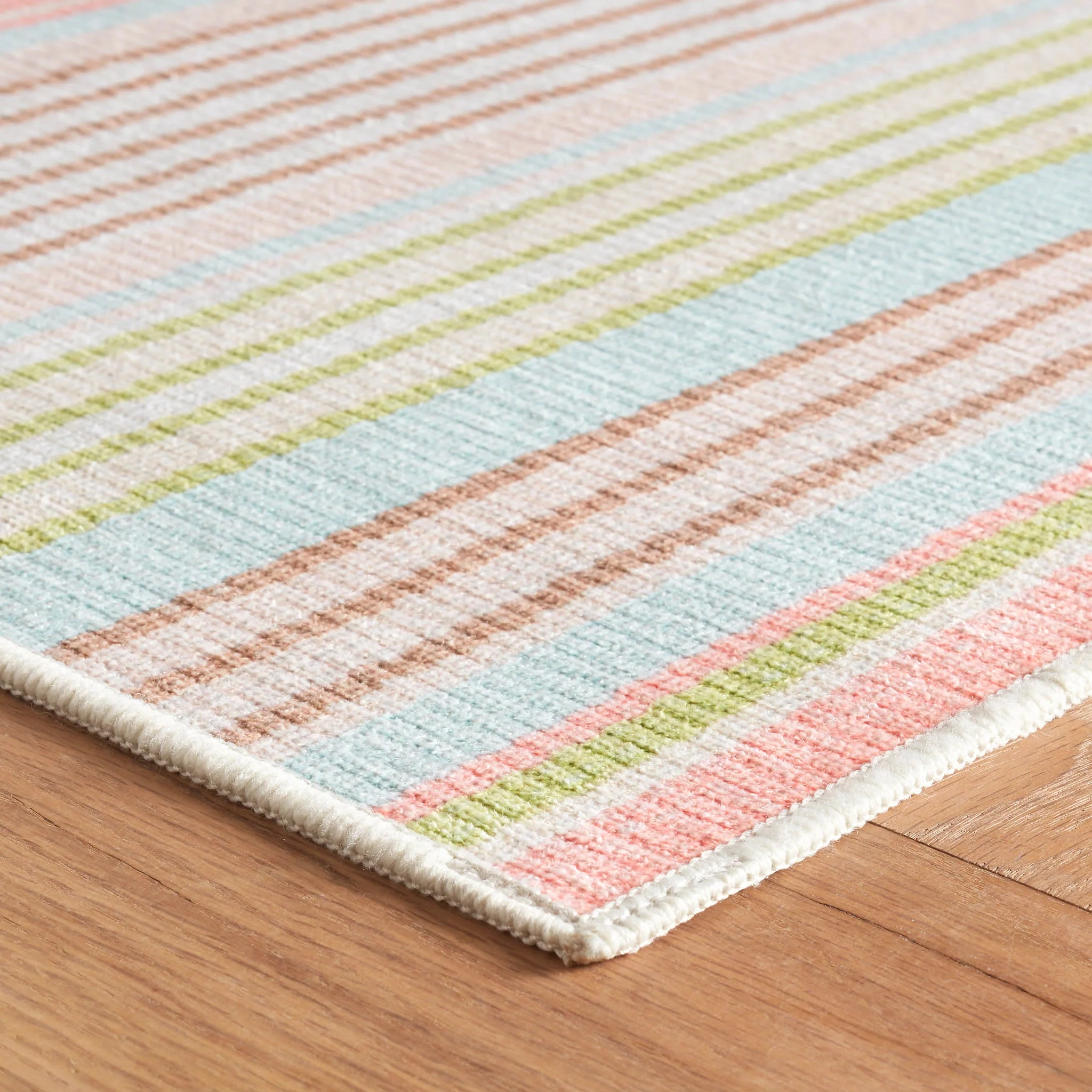 Ana Ticking Machine Washable Rug | Aqua - Image 6