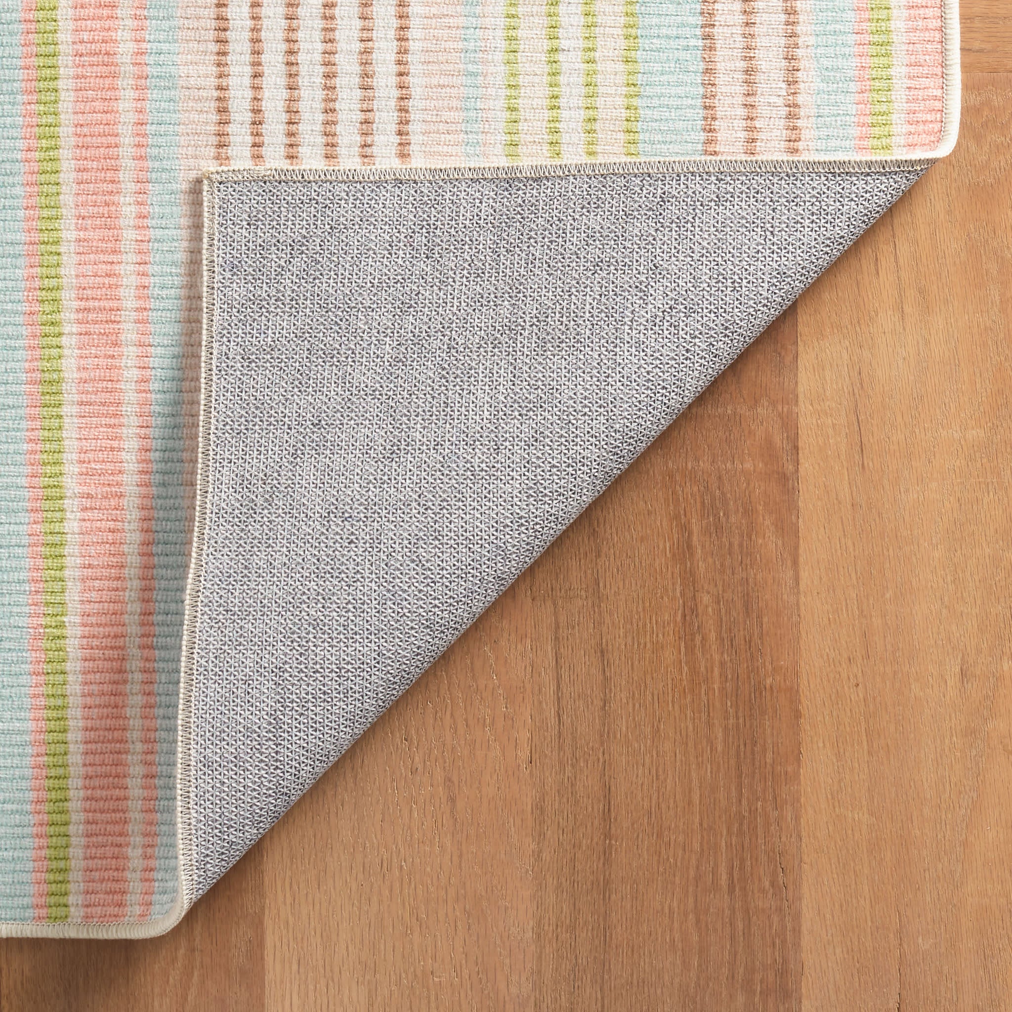 Ana Ticking Machine Washable Rug | Aqua - Image 7