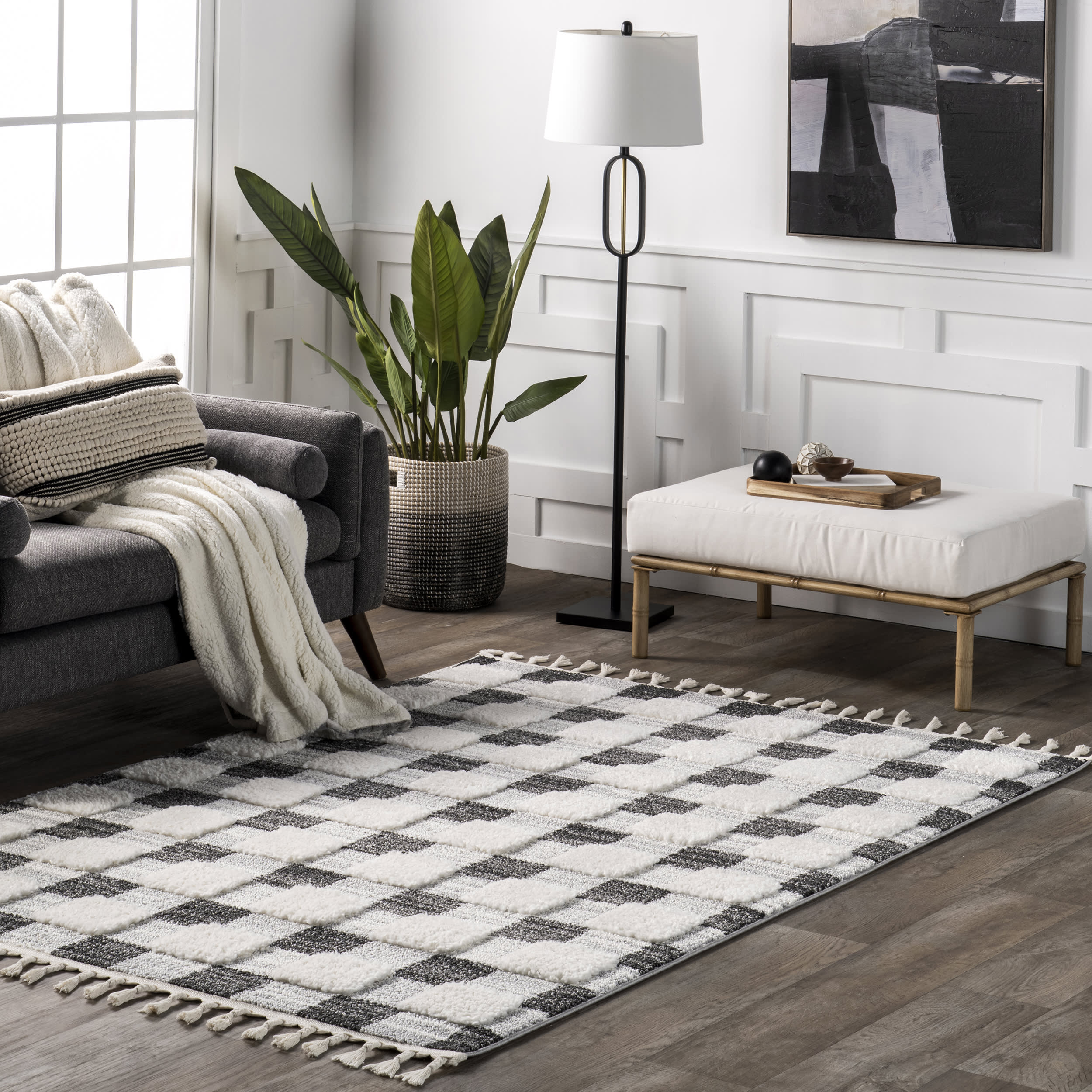 Anahi Lifted Plaid Rug | Grey - Image 2
