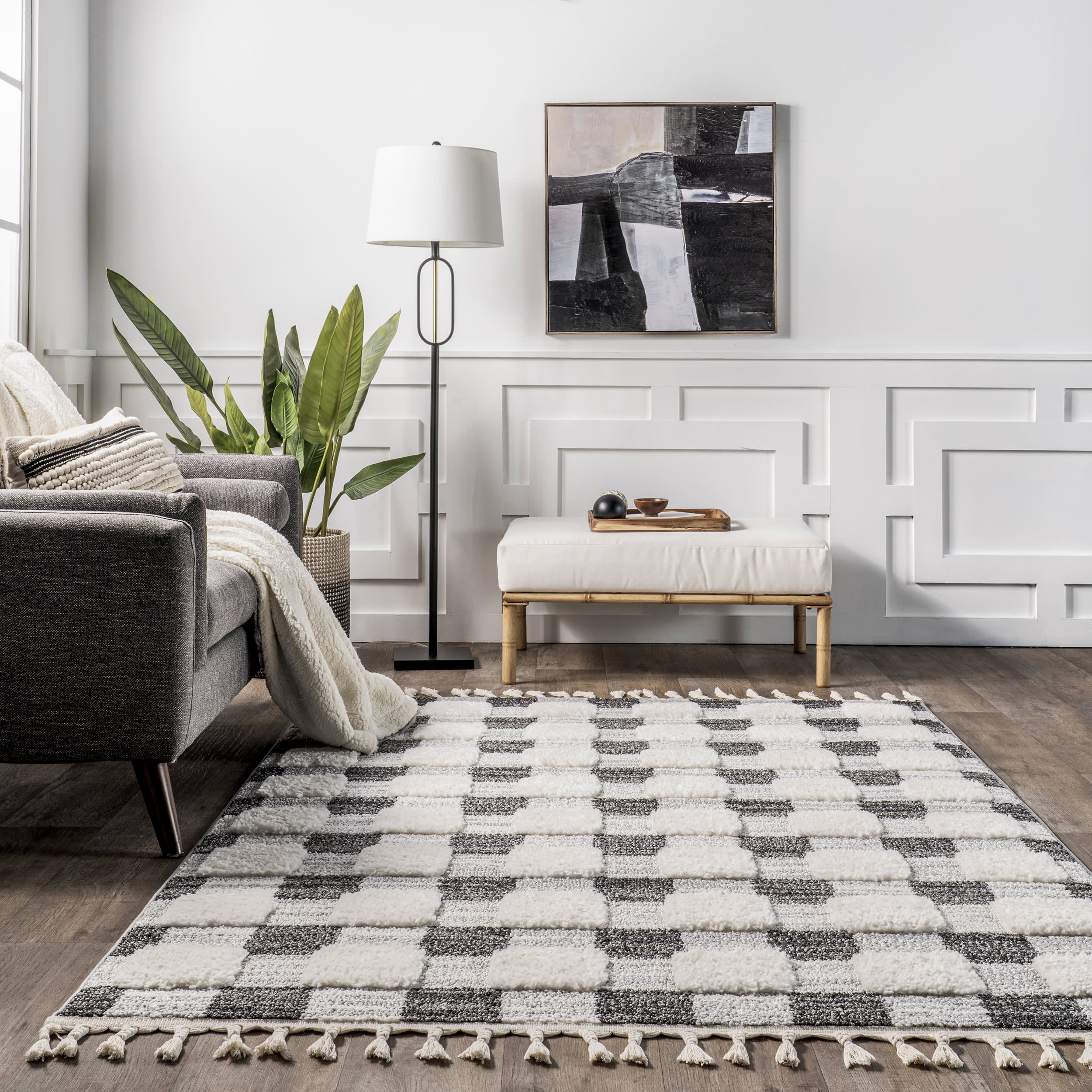 Anahi Lifted Plaid Rug | Grey - Image 4