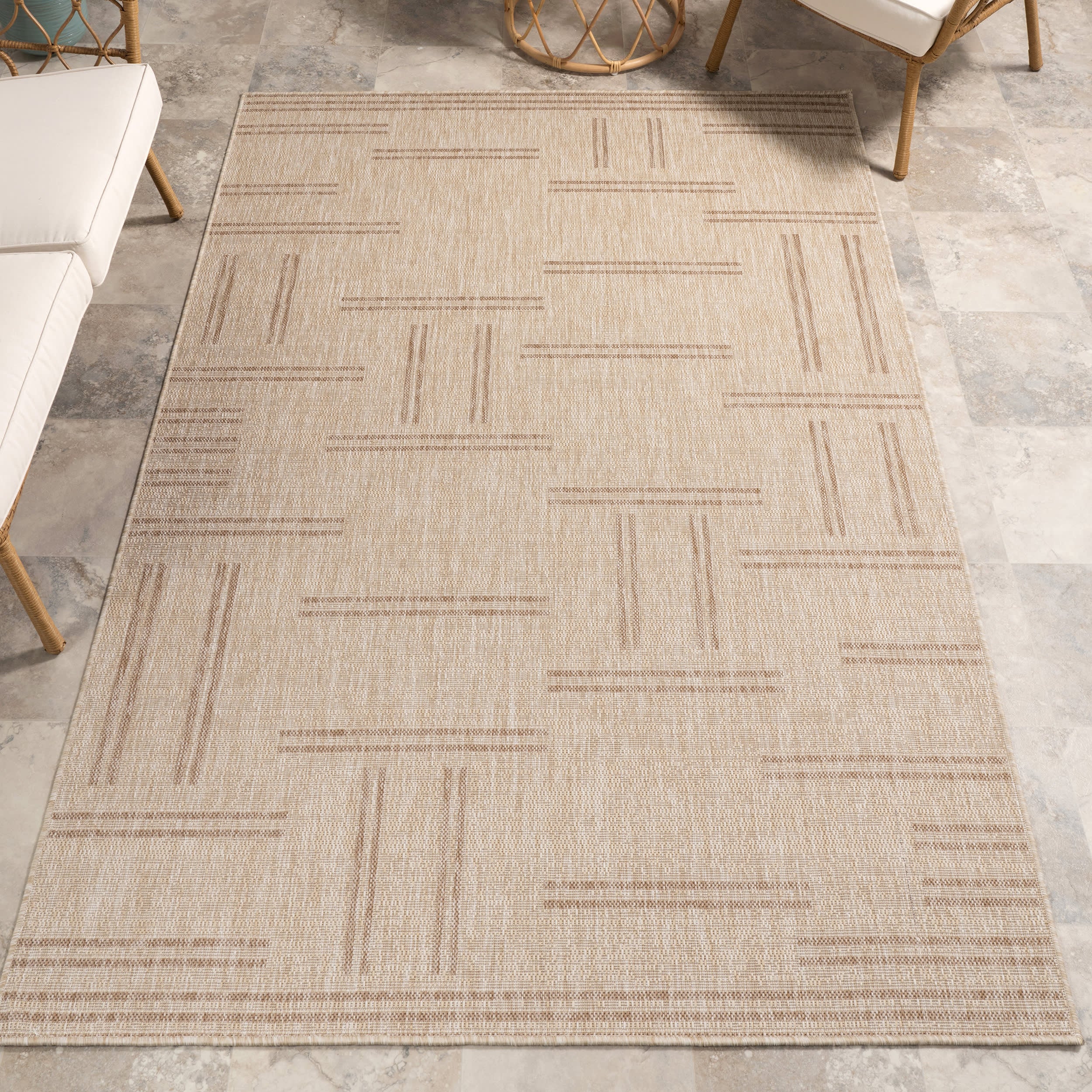 Anaya Perpendicular Lines Indoor/Outdoor Rug | Light Beige - Image 2