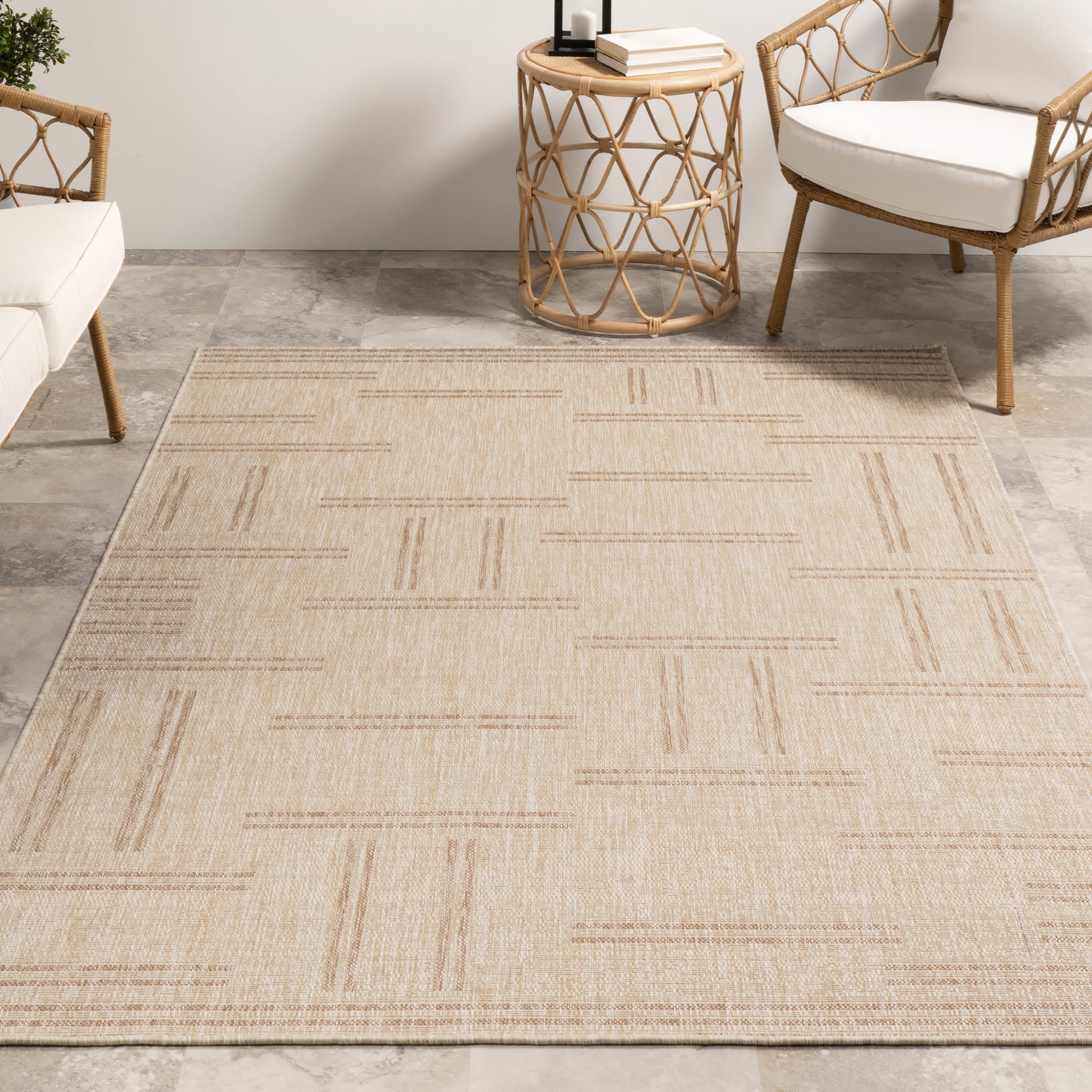 Anaya Perpendicular Lines Indoor/Outdoor Rug | Light Beige - Image 5