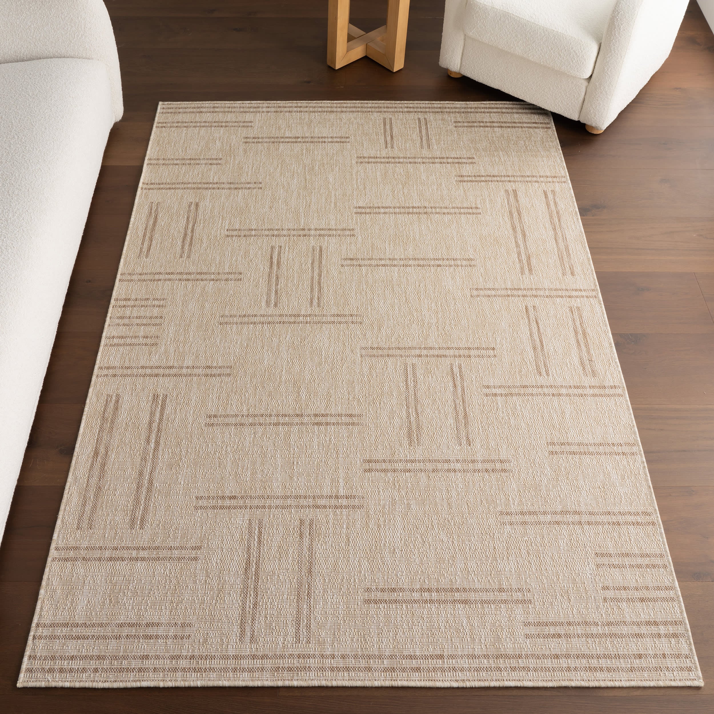 Anaya Perpendicular Lines Indoor/Outdoor Rug | Light Beige - Image 9