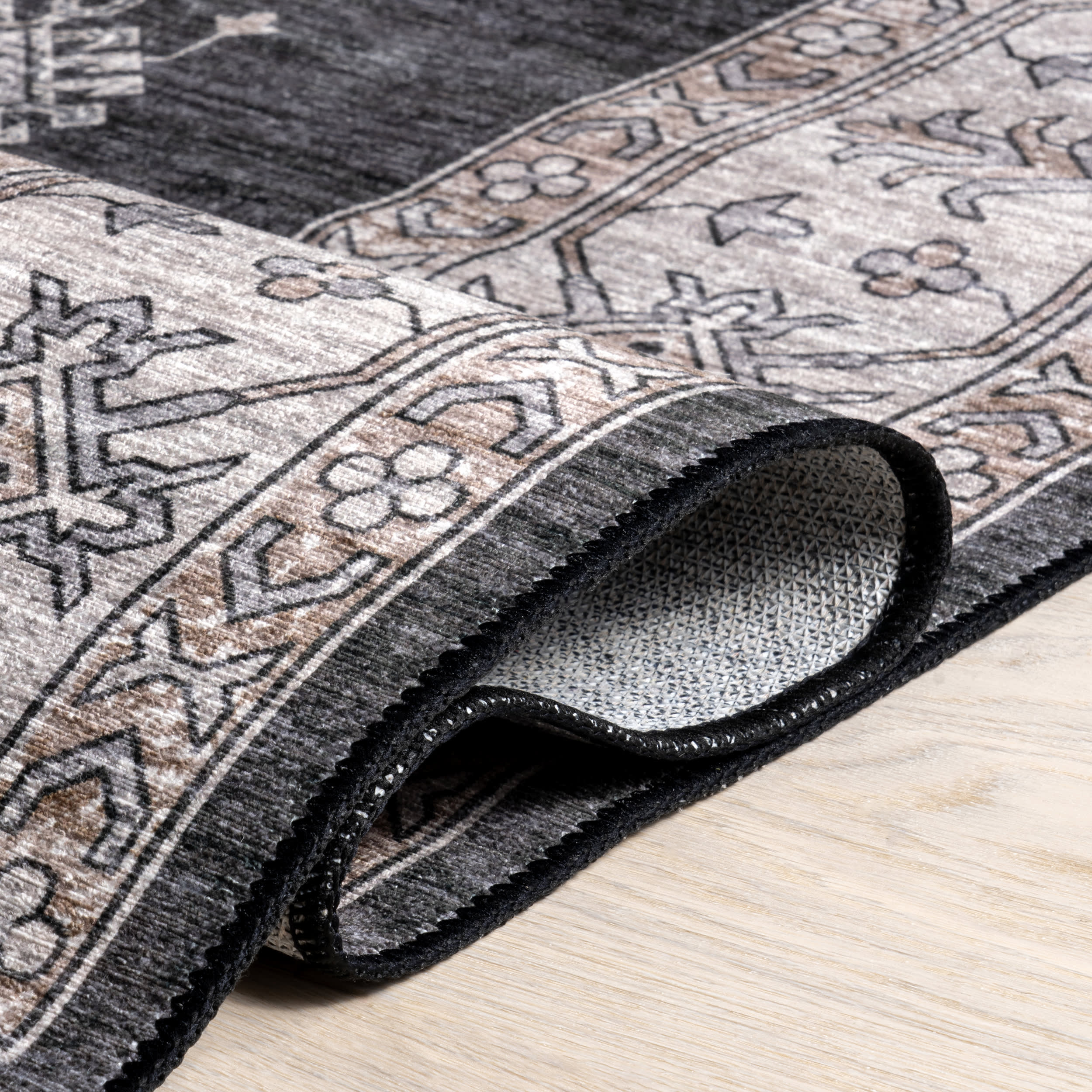 Andrea Bordered Spill Proof Washable Rug | Charcoal - Image 11
