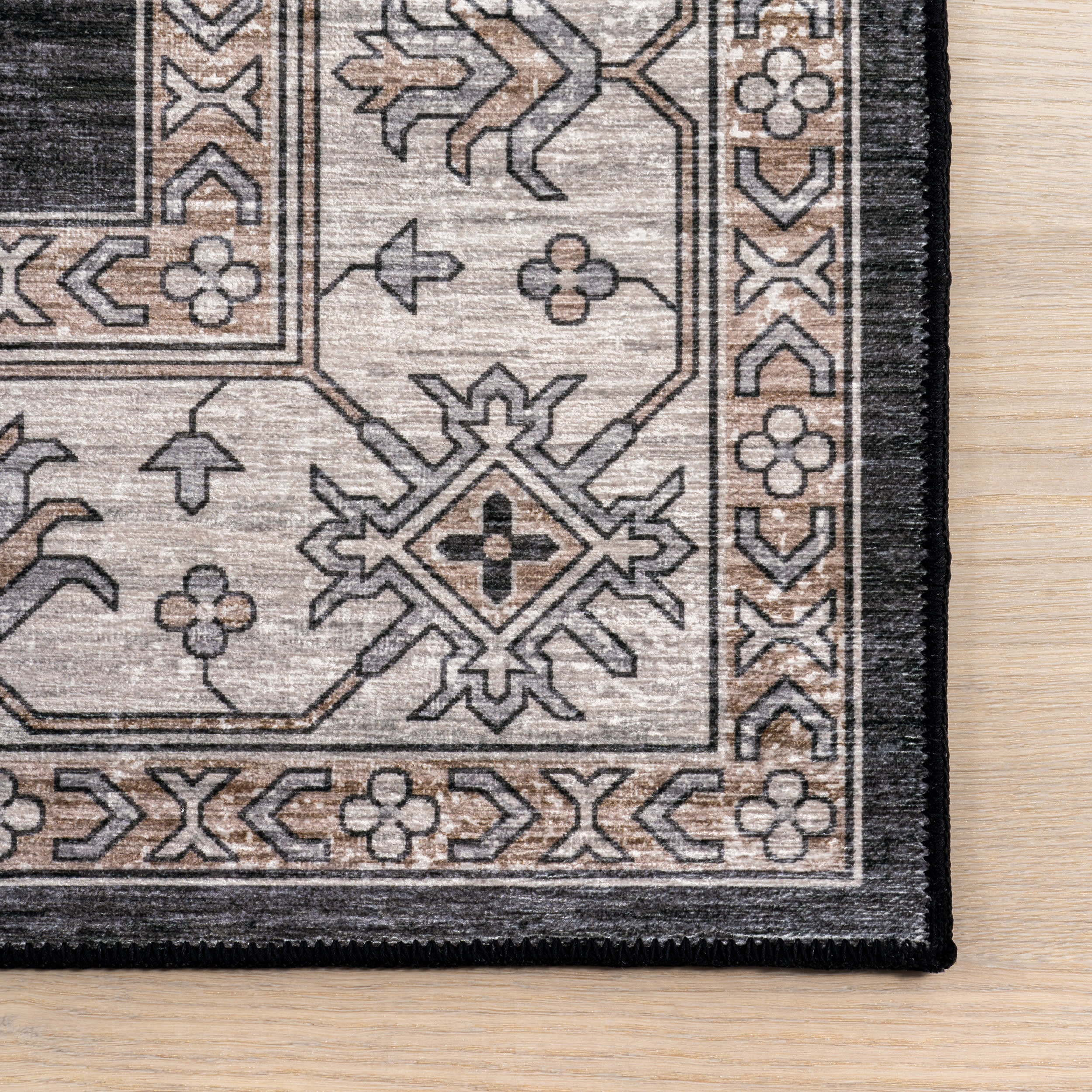Andrea Bordered Spill Proof Washable Rug | Charcoal - Image 4