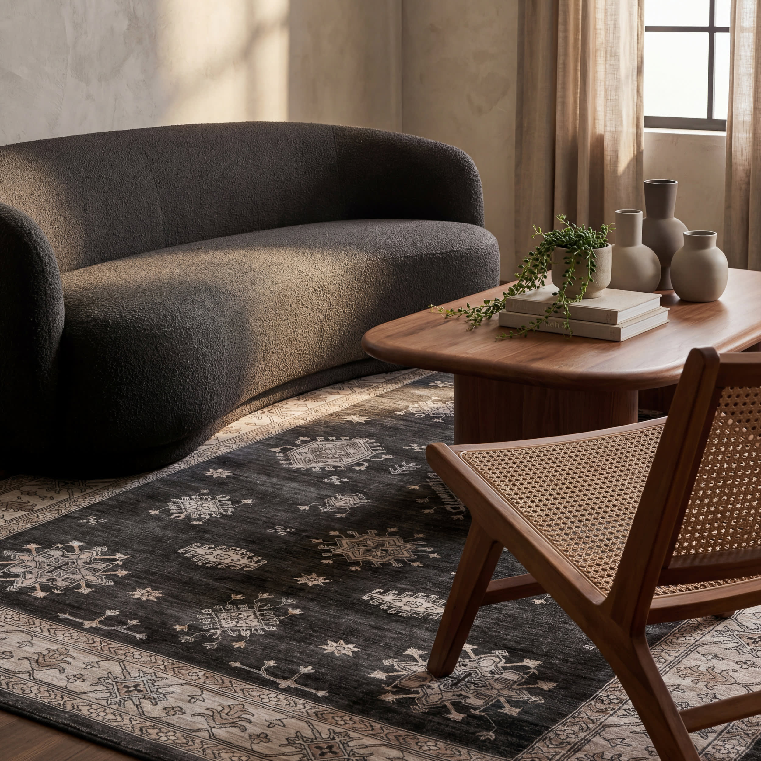 Andrea Bordered Spill Proof Washable Rug | Charcoal - Image 5