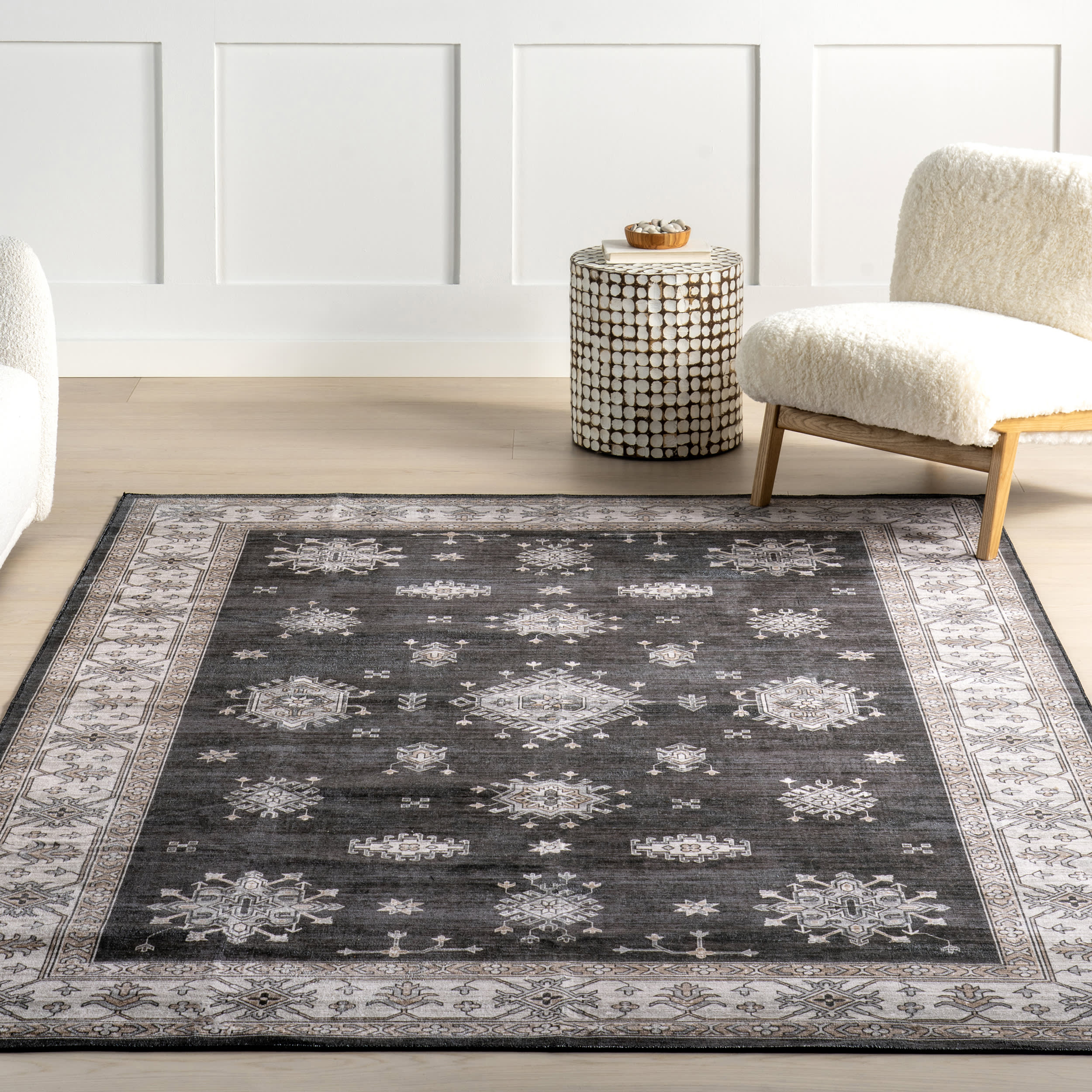 Andrea Bordered Washable Rug | Charcoal - Image 5