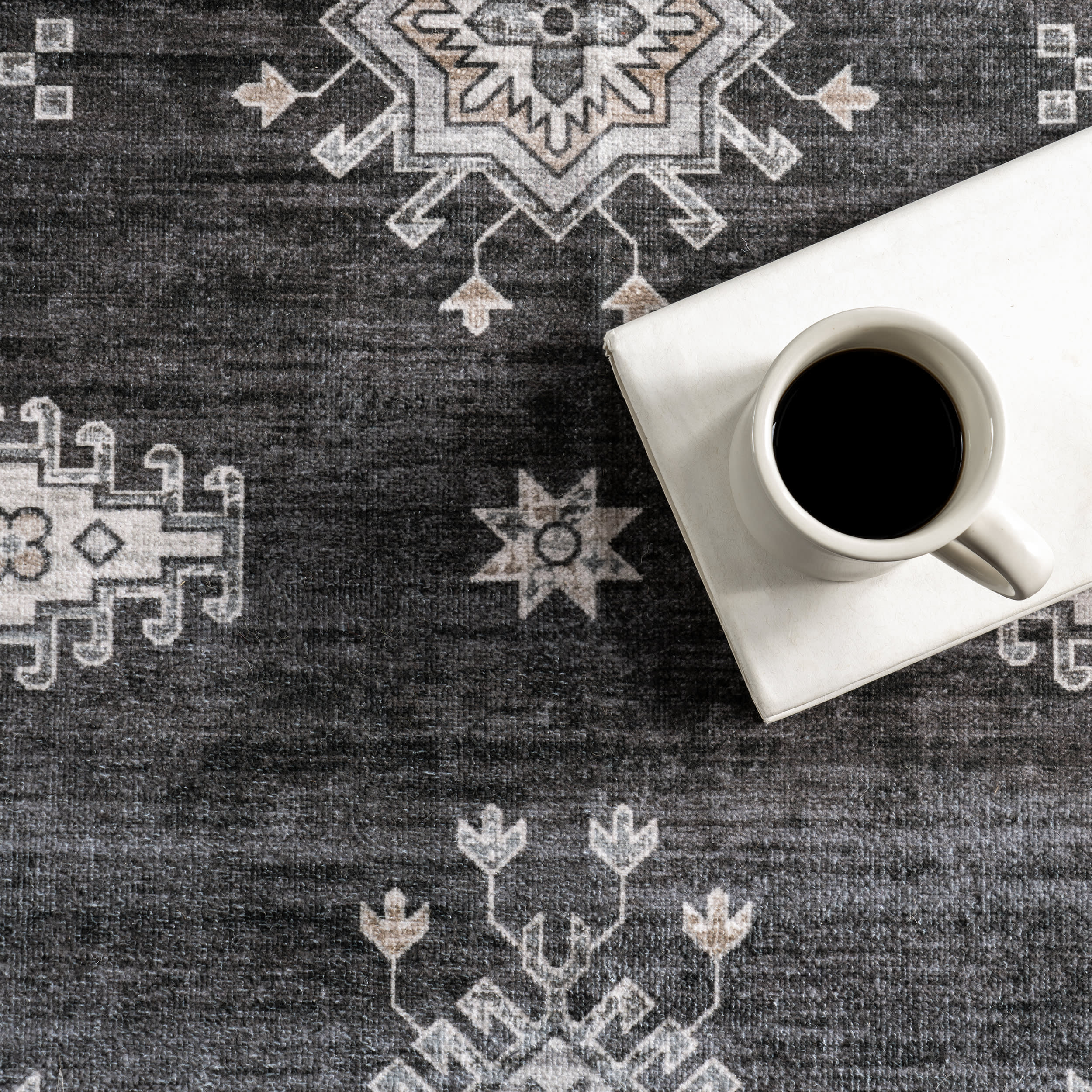Andrea Bordered Washable Rug | Charcoal - Image 8