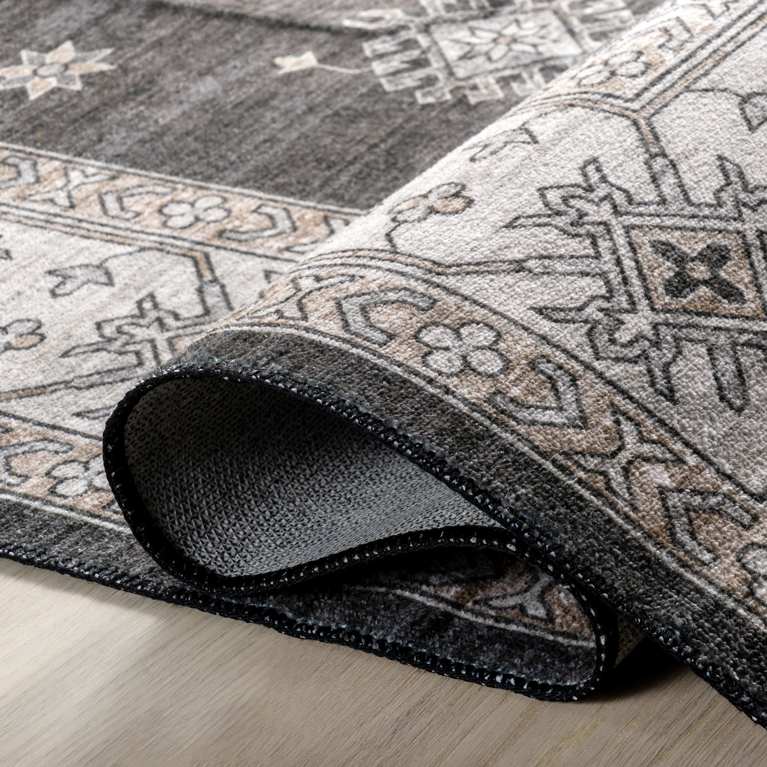 Andrea Bordered Washable Rug | Charcoal - Image 9