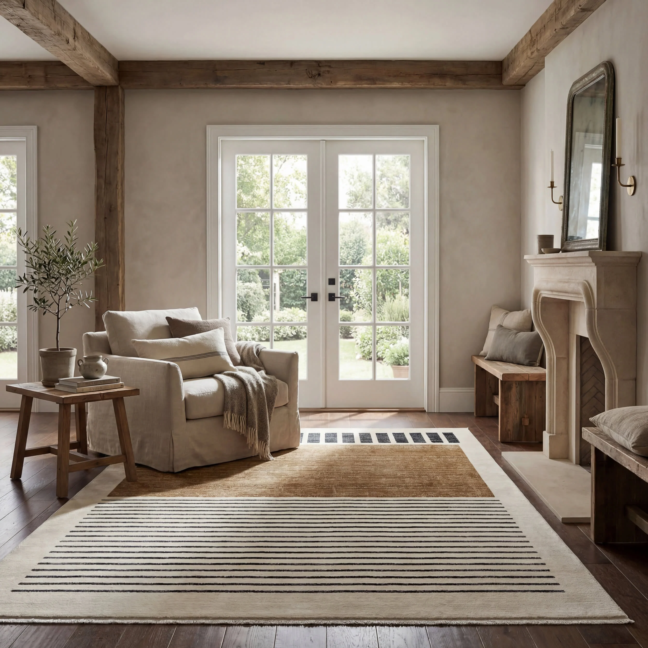 Anette Block Striped Rug | Beige - Image 2