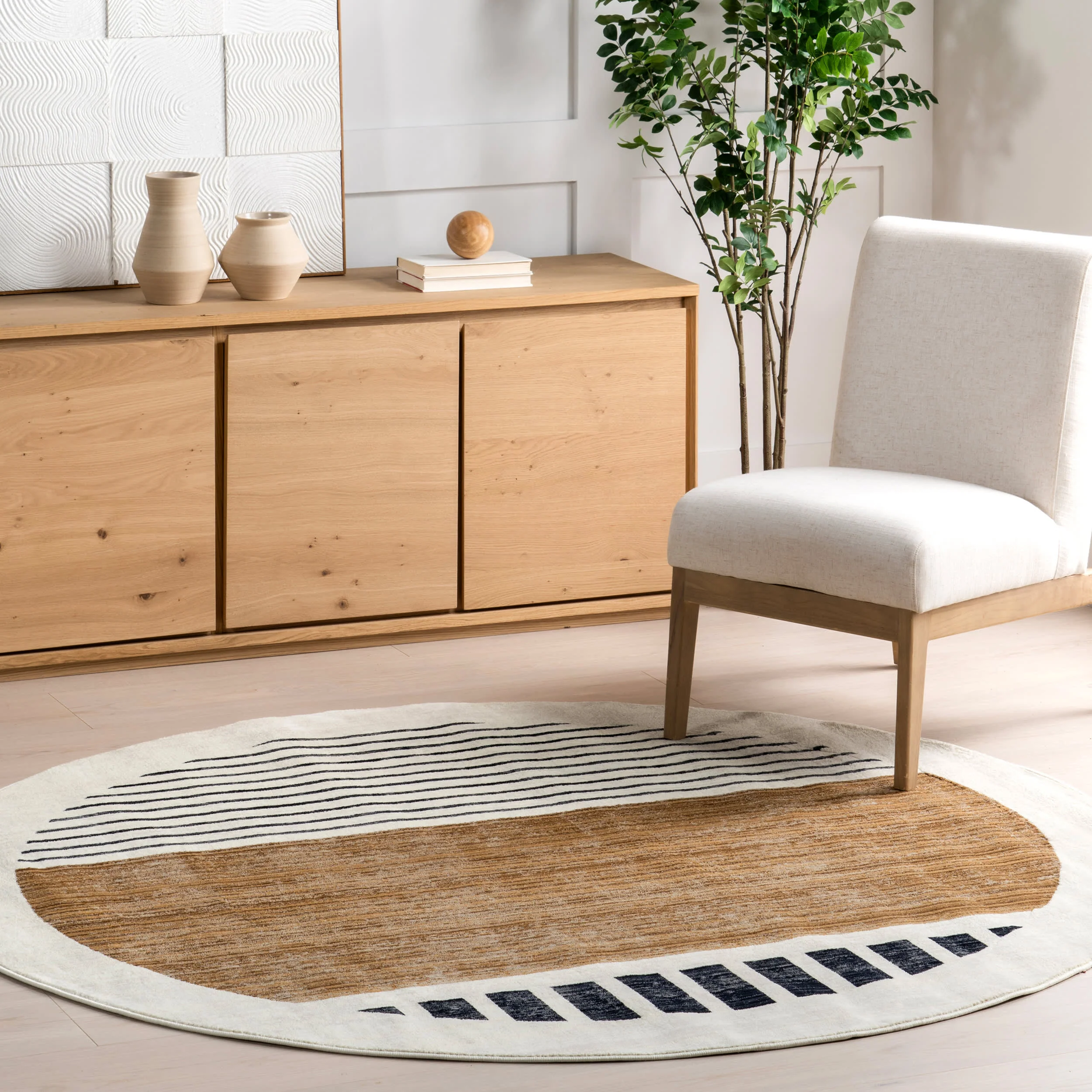 Anette Block Striped Rug | Beige - Image 2