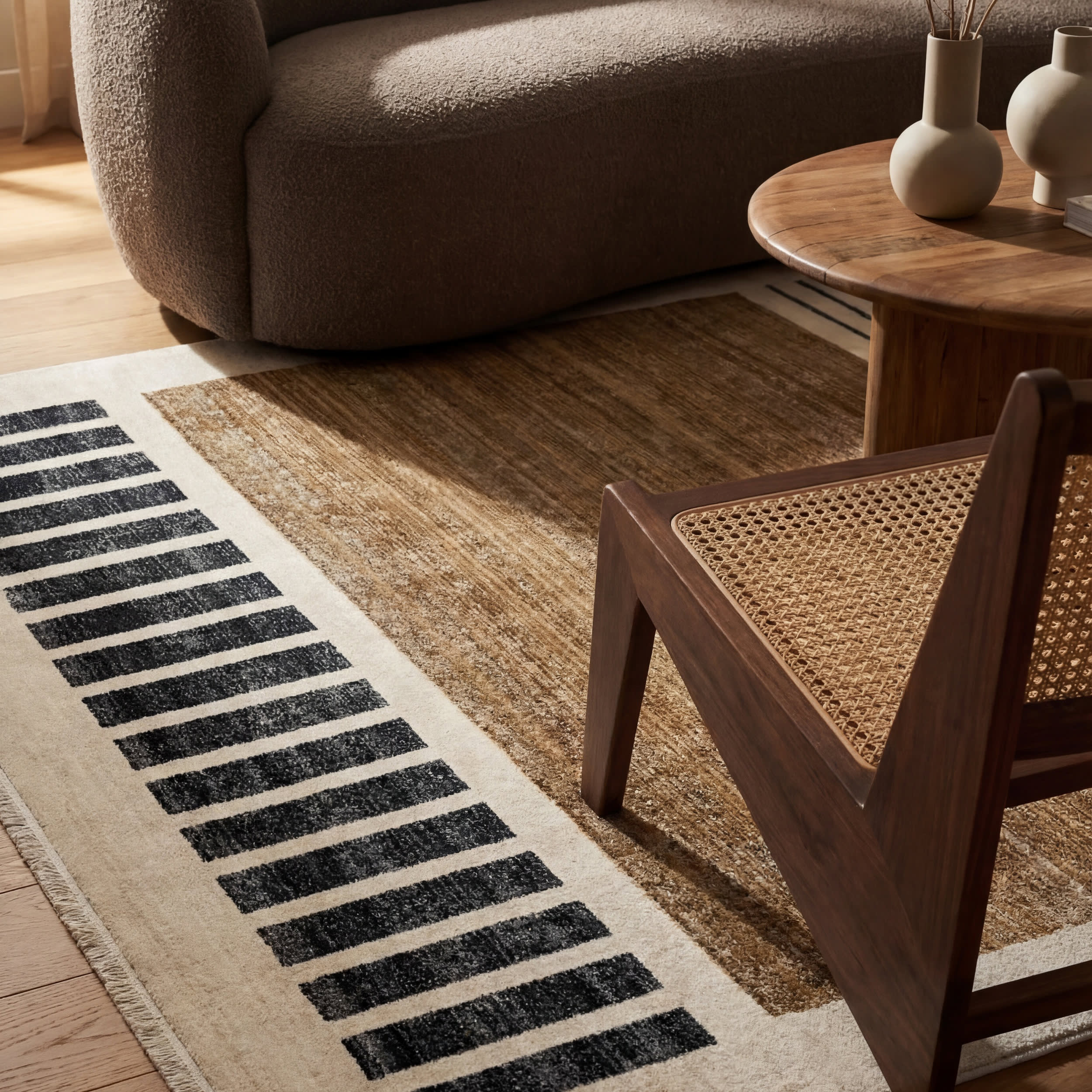 Anette Block Striped Rug | Beige - Image 4