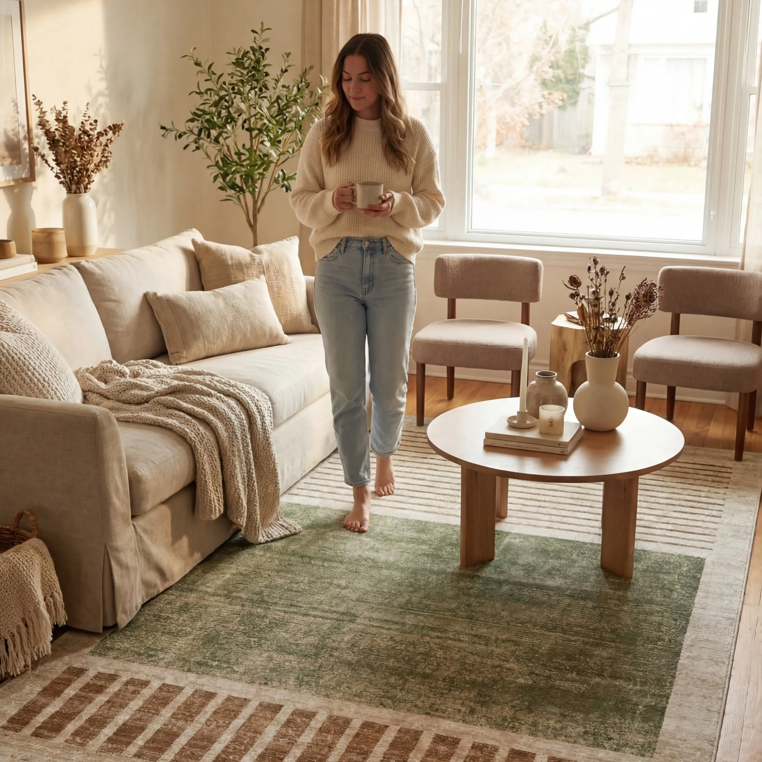 Anette Block Striped Rug | Green - Image 9